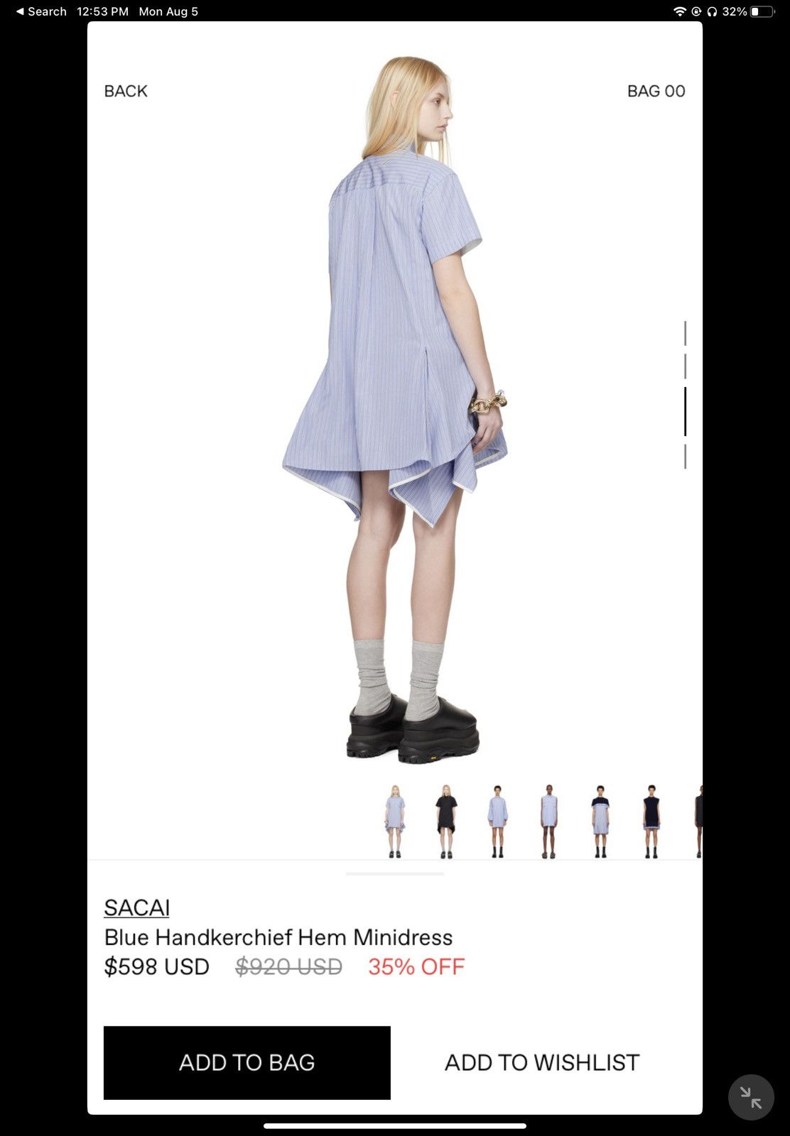 Sacai Sacai Blue Handkerchief Hem Minidress Size S / US 4 / IT 40 - 9 Thumbnail