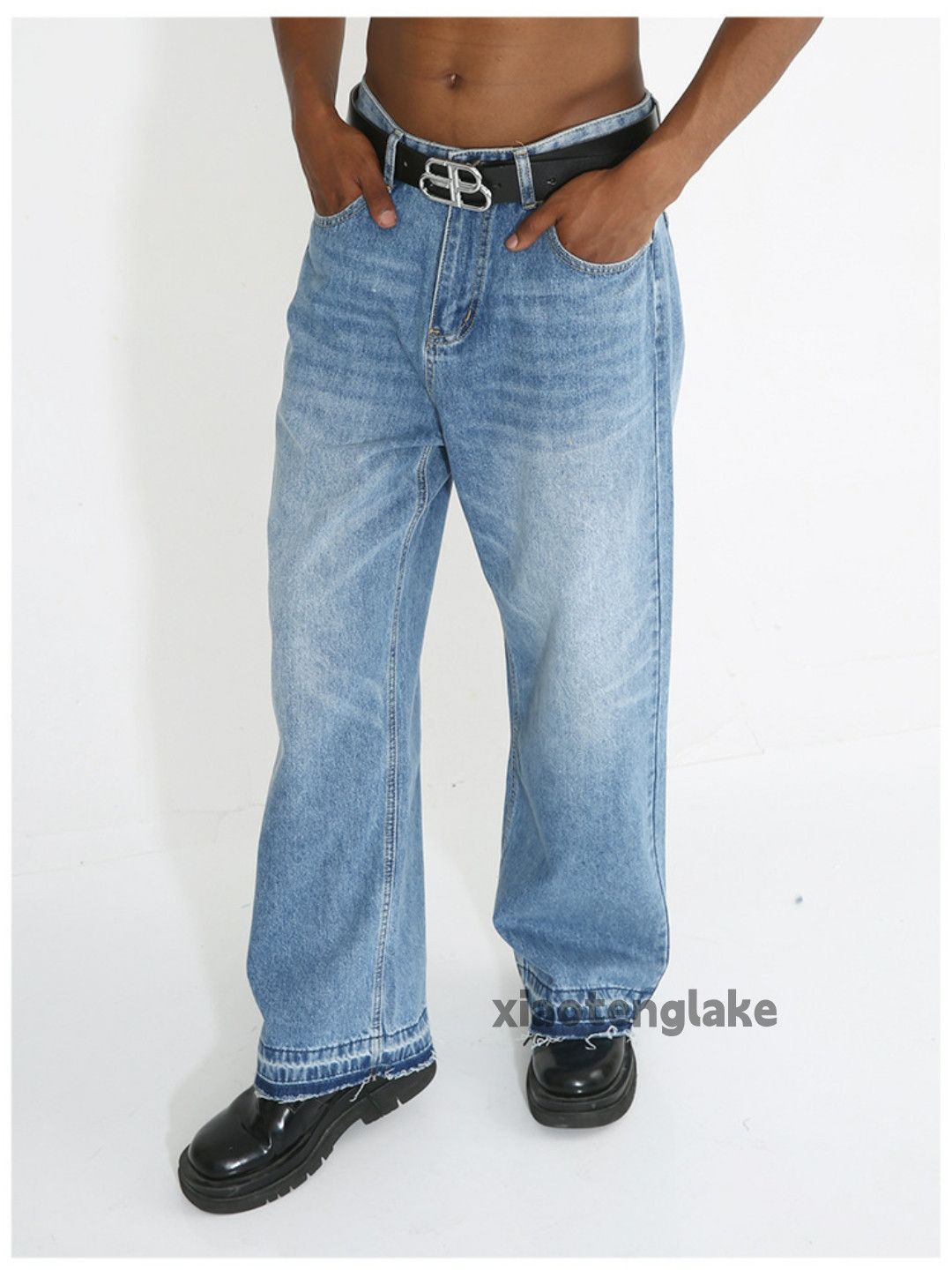 Jean Unisex washed faded loose baggy hiphop y2k jeans Size US 32 / EU 48 - 3 Thumbnail