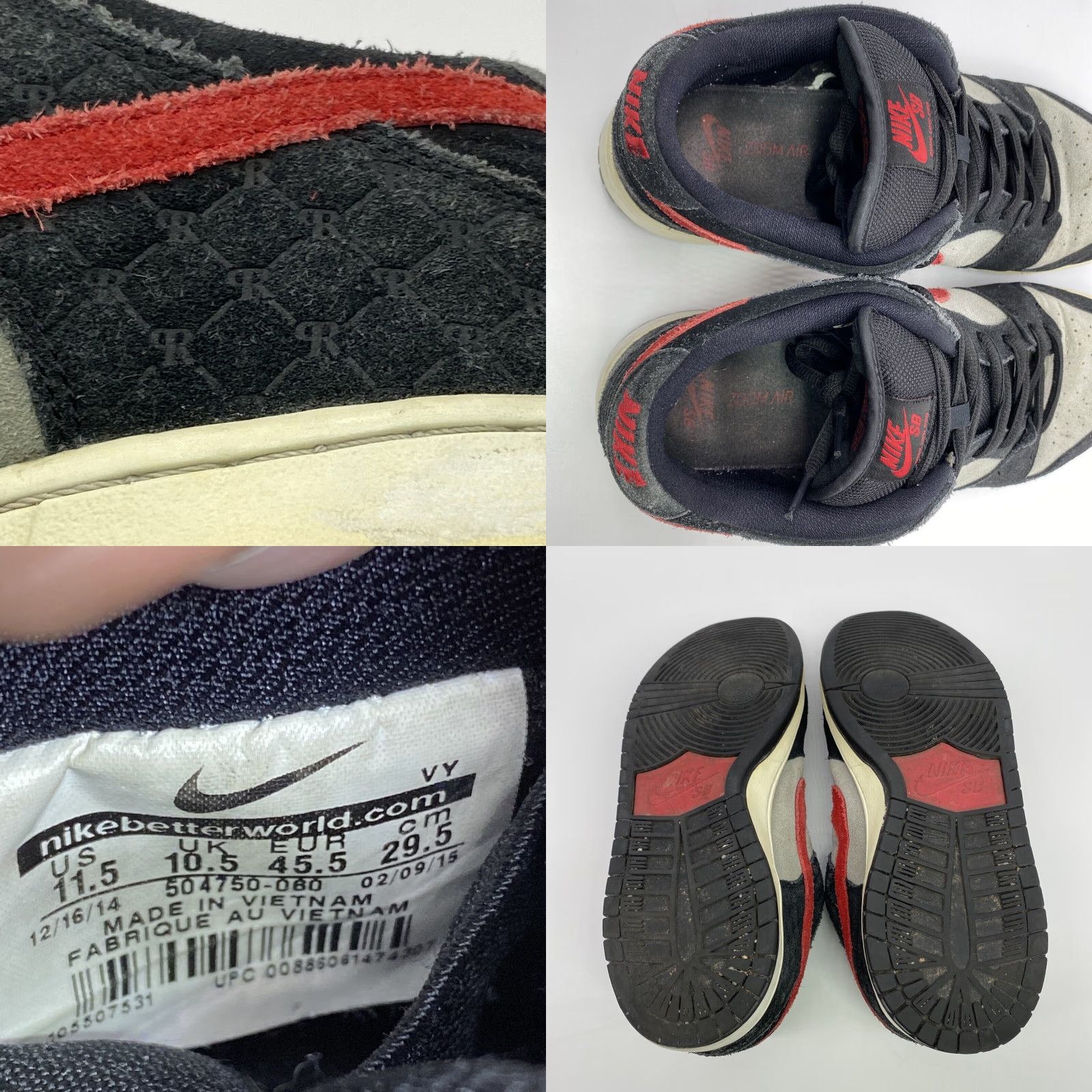 Nike NIKE SB DUNK LOW PREMIUM PAUL RODRIGUEZ SKATE SNEAKER BLACK GRAY RED MEN'S SIZE 11.5 Size US 12 / EU 45 - 8 Thumbnail