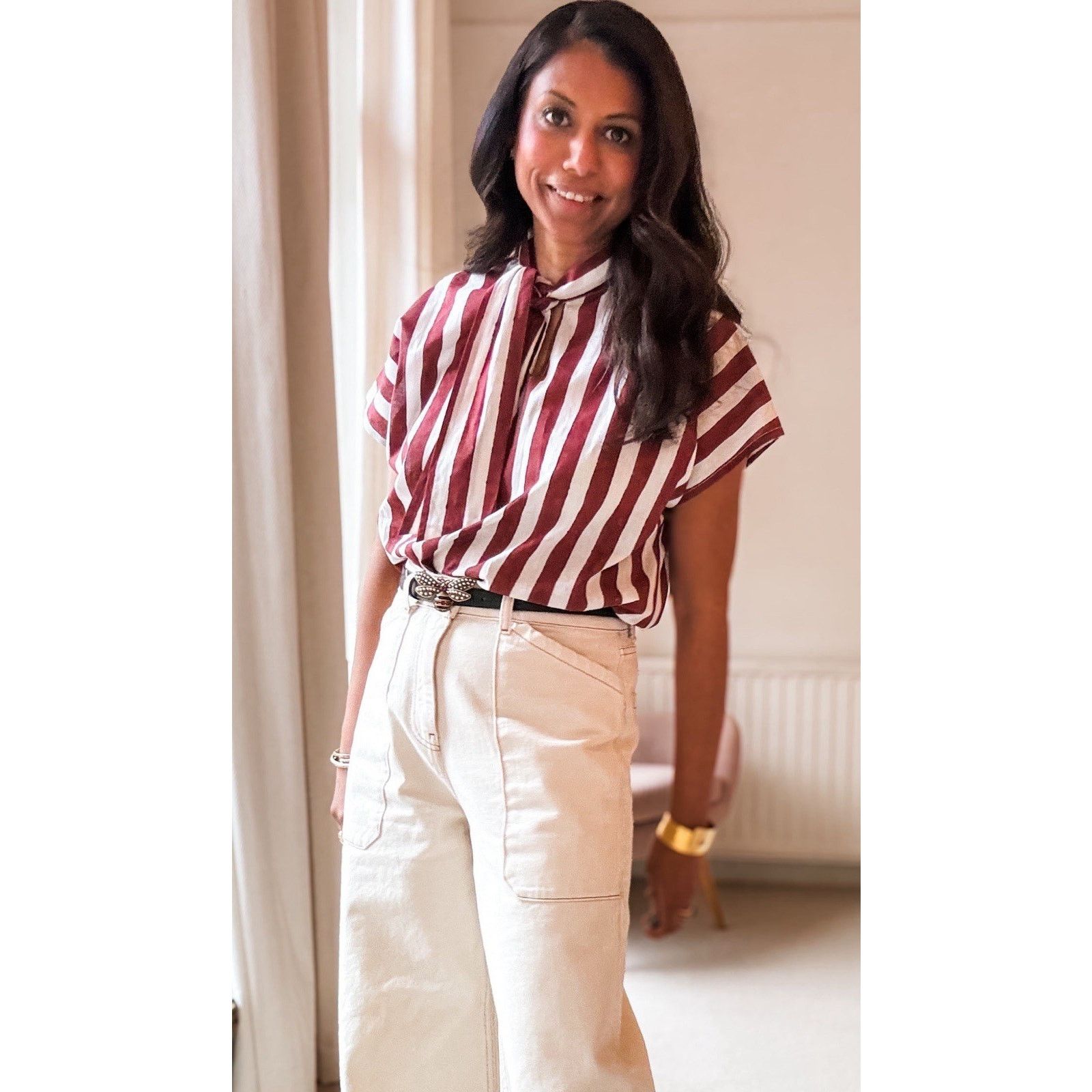 Designer Malabar Collective Red White Stripe MIA Shirt Tie Neck XS/s Size S / US 4 / IT 40 - 3 Thumbnail