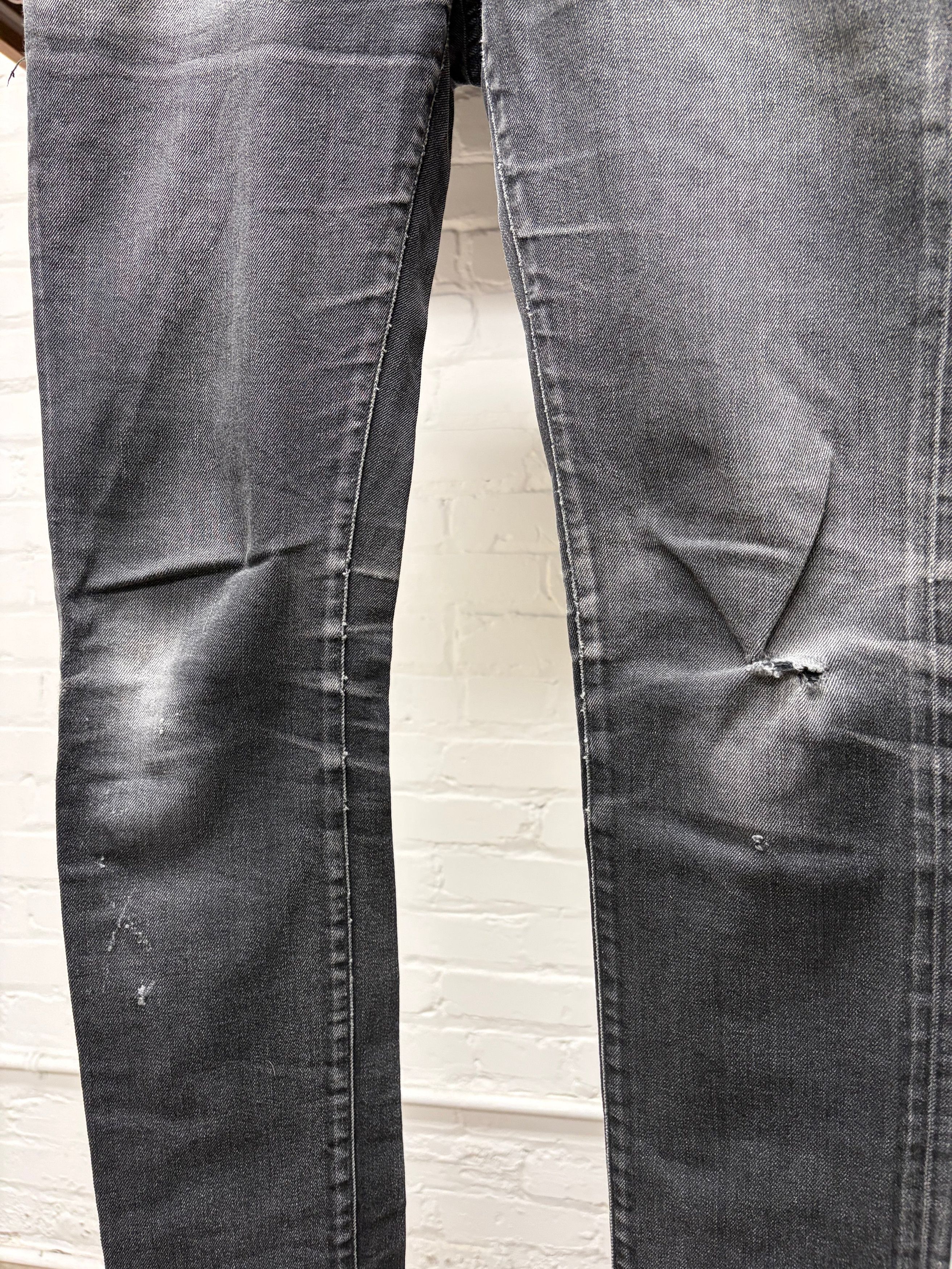 Saint Laurent Paris Saint Laurent ‘D03’ Washed Black Repaired Black Skinny Jeans Size US 30 / EU 46 - 2 Thumbnail