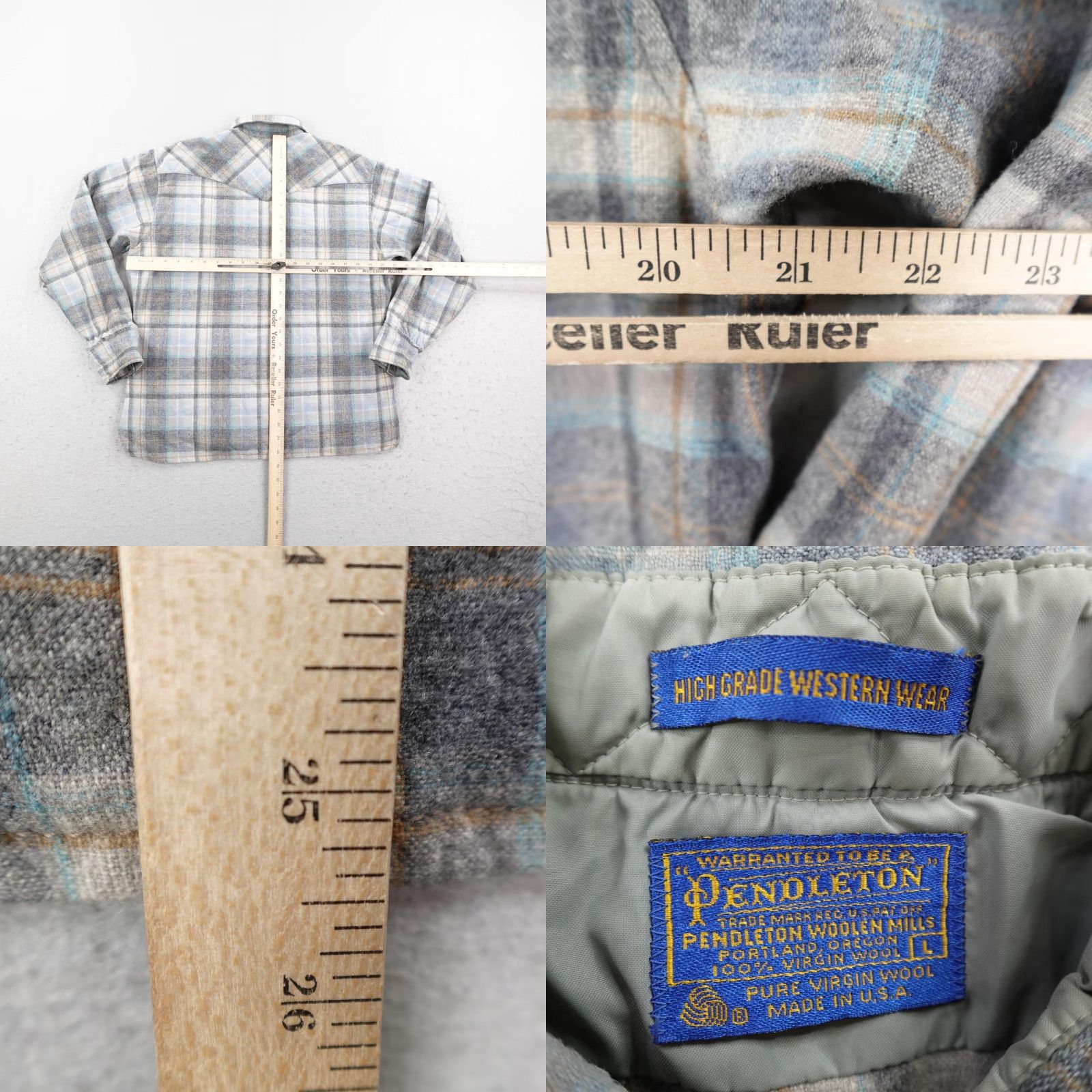Pendleton VINTAGE Pendleton Shirt Large Gray Plaid Wool Western Pearl Snap 70s Mens Regular Labeled 70s Cowboy USA Size US L / EU 52-54 / 3 - 8 Thumbnail