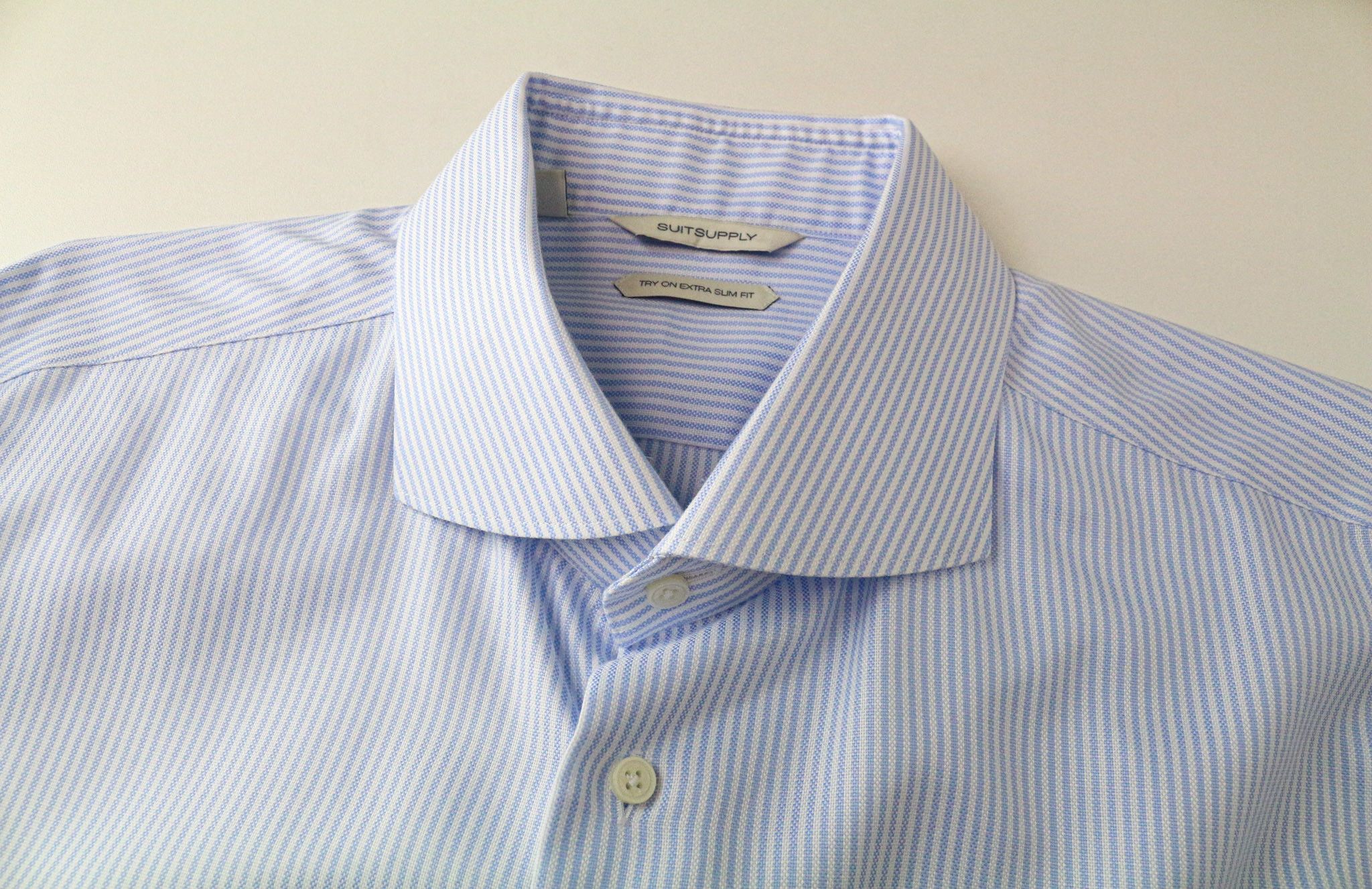 Suitsupply 45/17 3/4 Extra Slim Blue Cotton Striped Shirt 78227 Size 44R - 3 Thumbnail