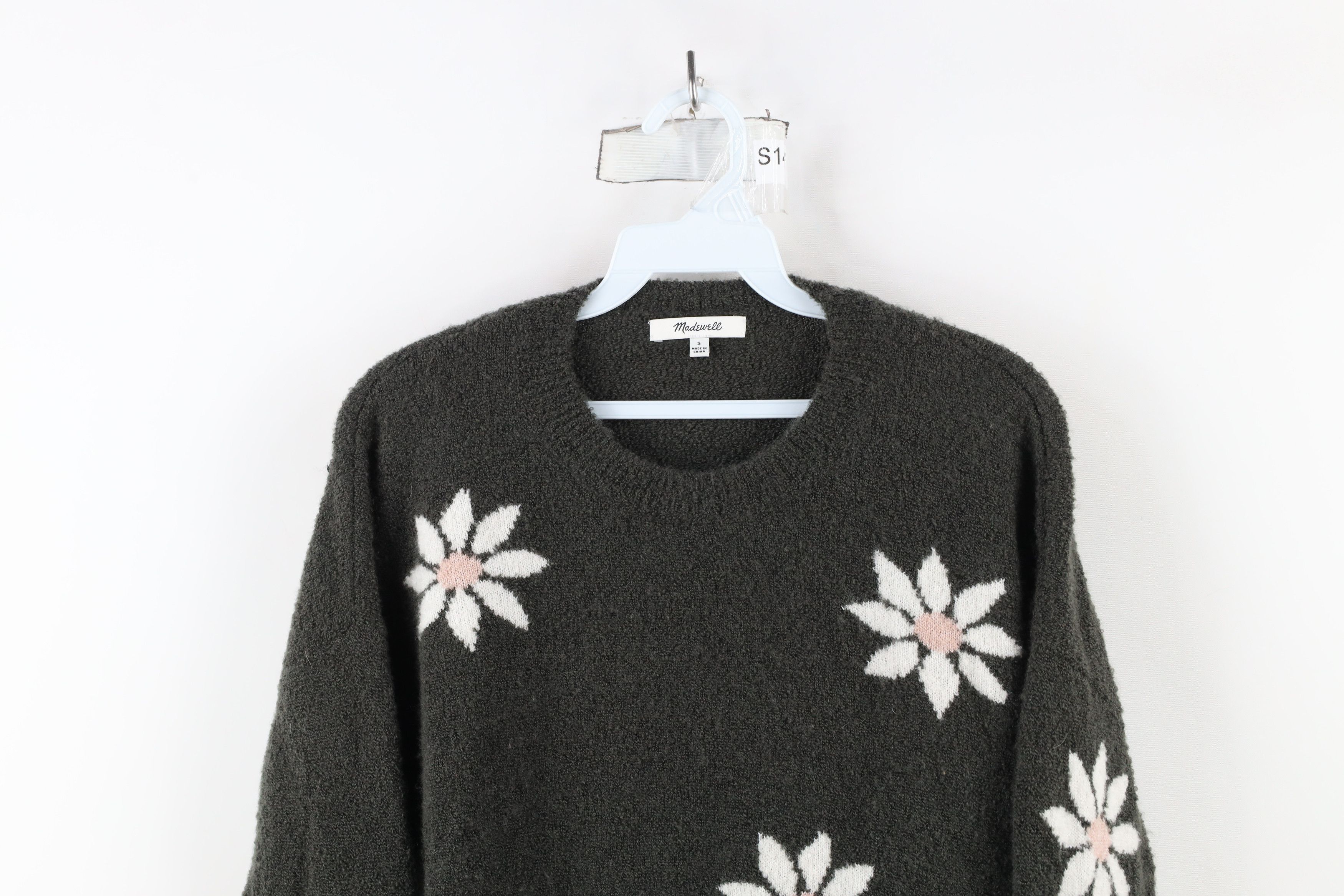 Madewell × Vintage Madewell Flower Intarsia Merino Wool Knit Sweater Green Size S / US 4 / IT 40 - 2 Thumbnail
