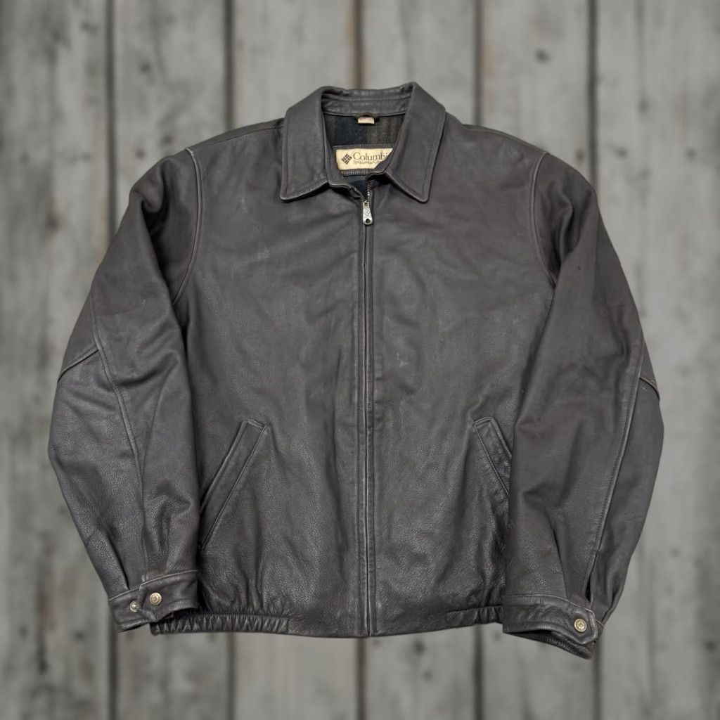 Vintage Columbia Leather Jacket Mens XLT Brown Plaid Lined Full Zip Size US XL / EU 56 / 4 - 1 Thumbnail