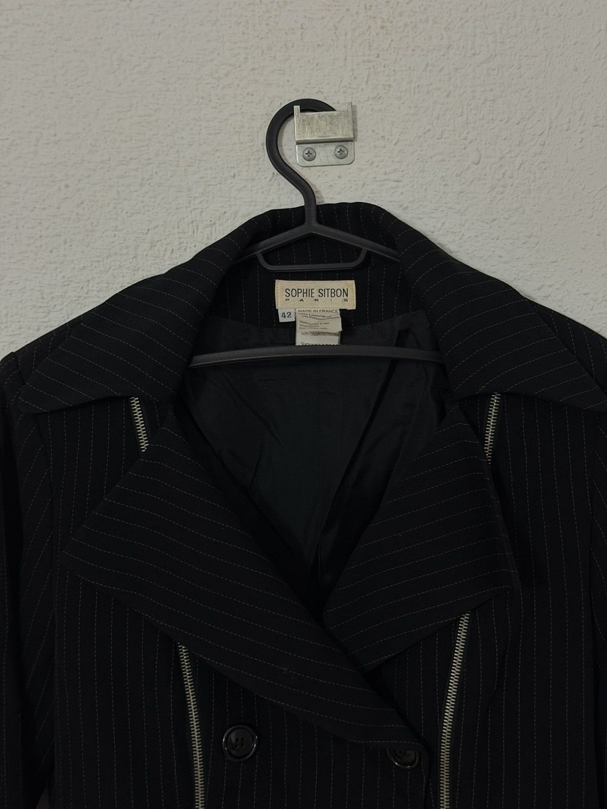 Other Vintage 90s Sophie Sitbon Paris Wool Pinstripe Zip Blazer Size M / US 6-8 / IT 42-44 - 4 Thumbnail