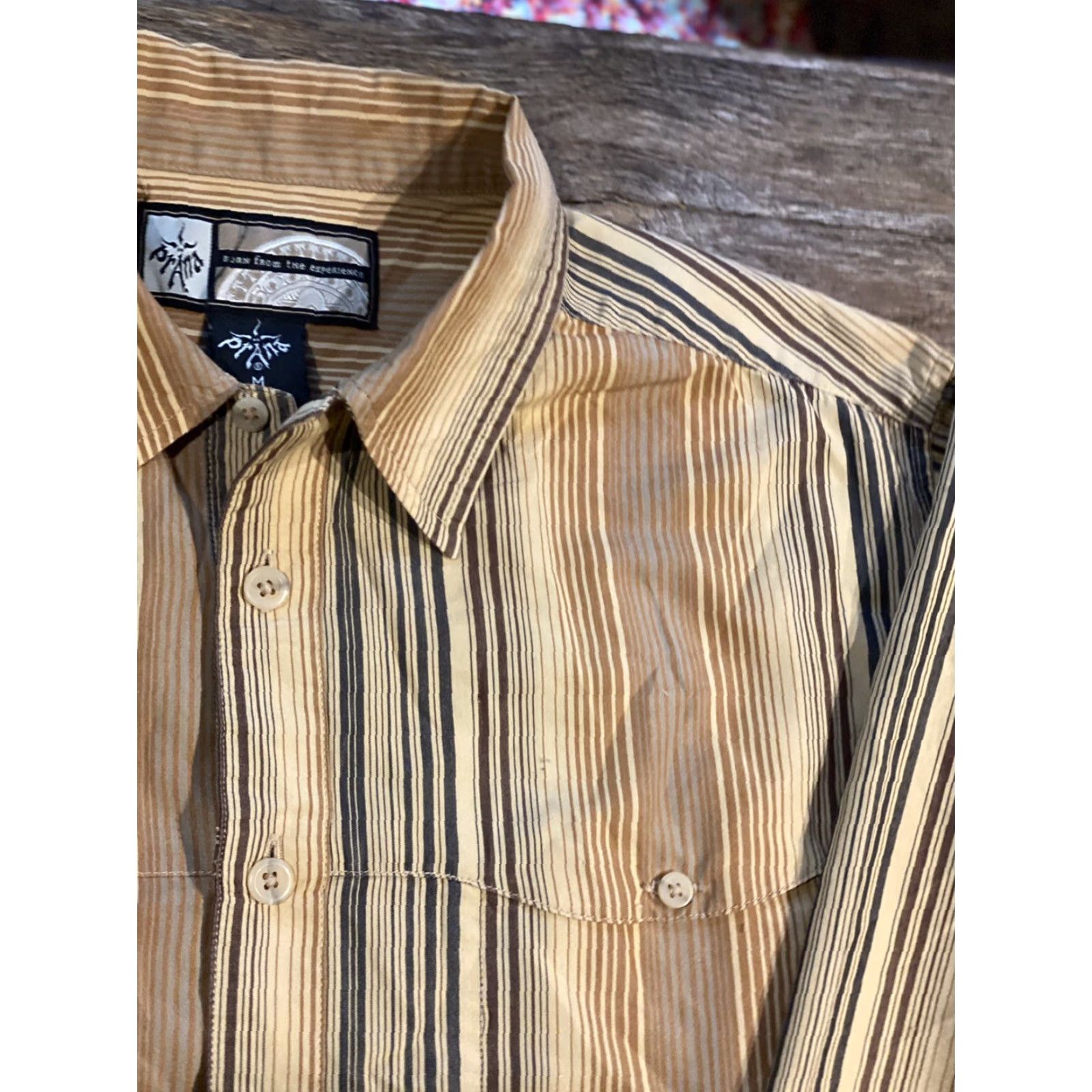 Prana prAna Button Front Shirt Striped Long Sleeve Cotton Men's M Brown Striped M Athletic Regular Button-Up Collared Shirt Mens Size US M / EU 48-50 / 2 - 5 Thumbnail