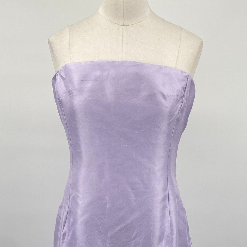 Vintage Vintage Y2k Ralph Lauren Raw Silk Mini Dress Strapless Lilac Size M / US 6-8 / IT 42-44 - 2 Thumbnail