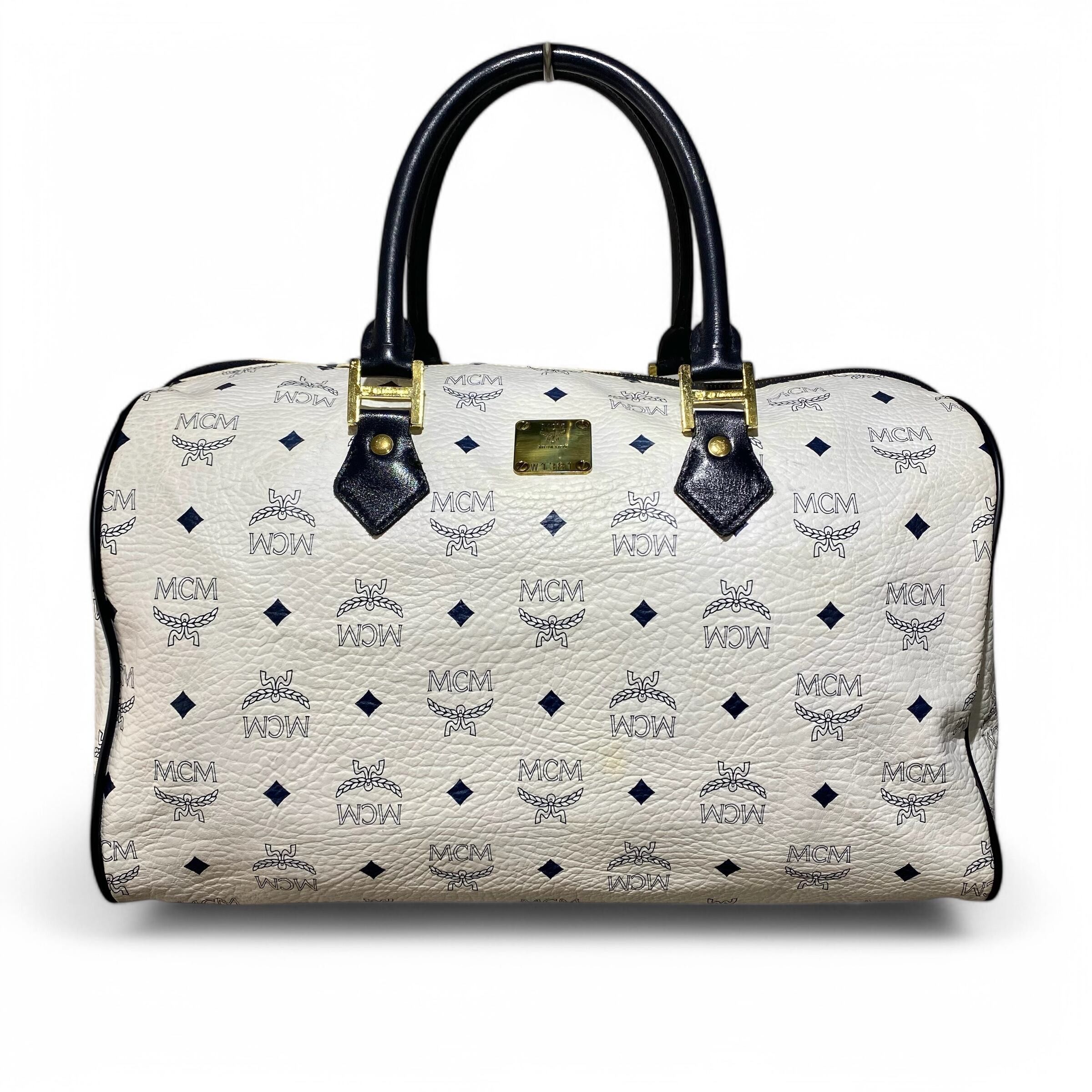 MCM MCM Visetos Boston Bag Leather White Size ONE SIZE - 1 Thumbnail