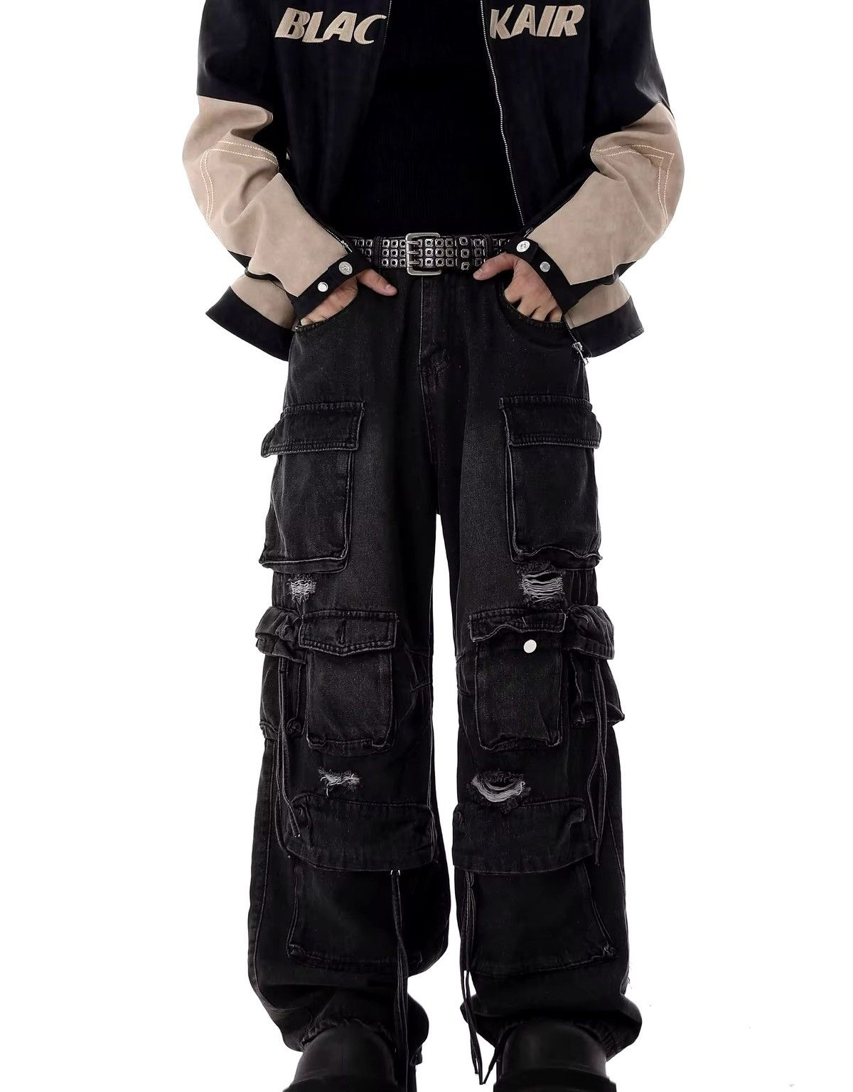 Jean × Vintage Street Hip Hop Grunge Ripped Wide Leg Jeans Trousers Size US 31 - 1 Thumbnail