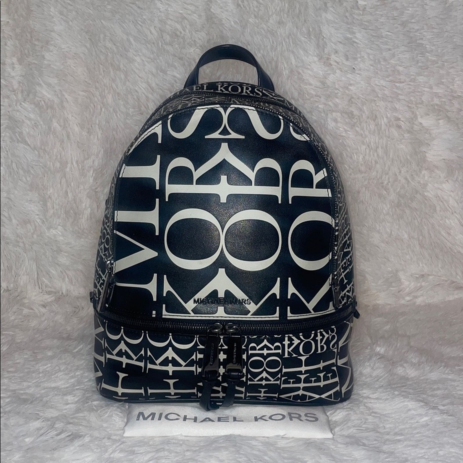 Michael Kors Michael Kors Rhea Zip Medium Leather Backpack Black White Size ONE SIZE - 1 Thumbnail