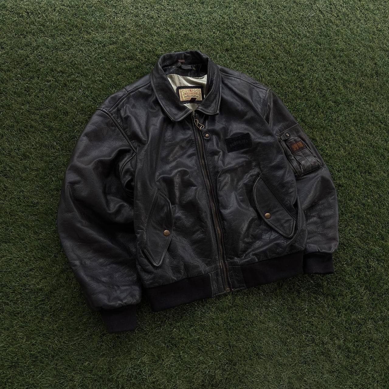 NFL VINTAGE REDSKINS FLIGHT LEATHER BOMBER JACKET RARE Size US XL / EU 56 / 4 - 1 Thumbnail