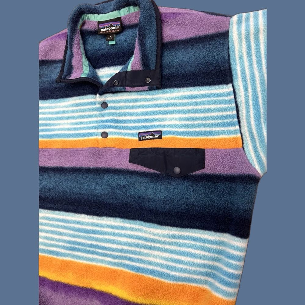 Patagonia Patagonia Snap-T Fleece Pullover Jacket Striped Mens M Blue Stand-Up Collar Jersey: Synchilla Lightweight Casual Workwear Size US M / EU 48-50 / 2 - 1 Thumbnail