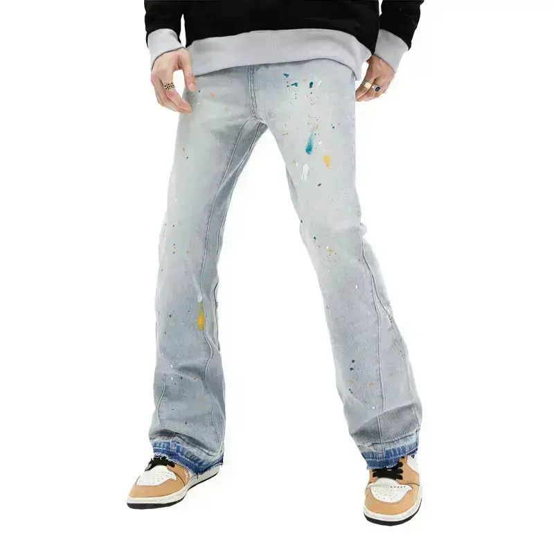 Japanese Brand Loose straight leg micro flared splashed ink jeans Size US 32 / EU 48 - 3 Thumbnail