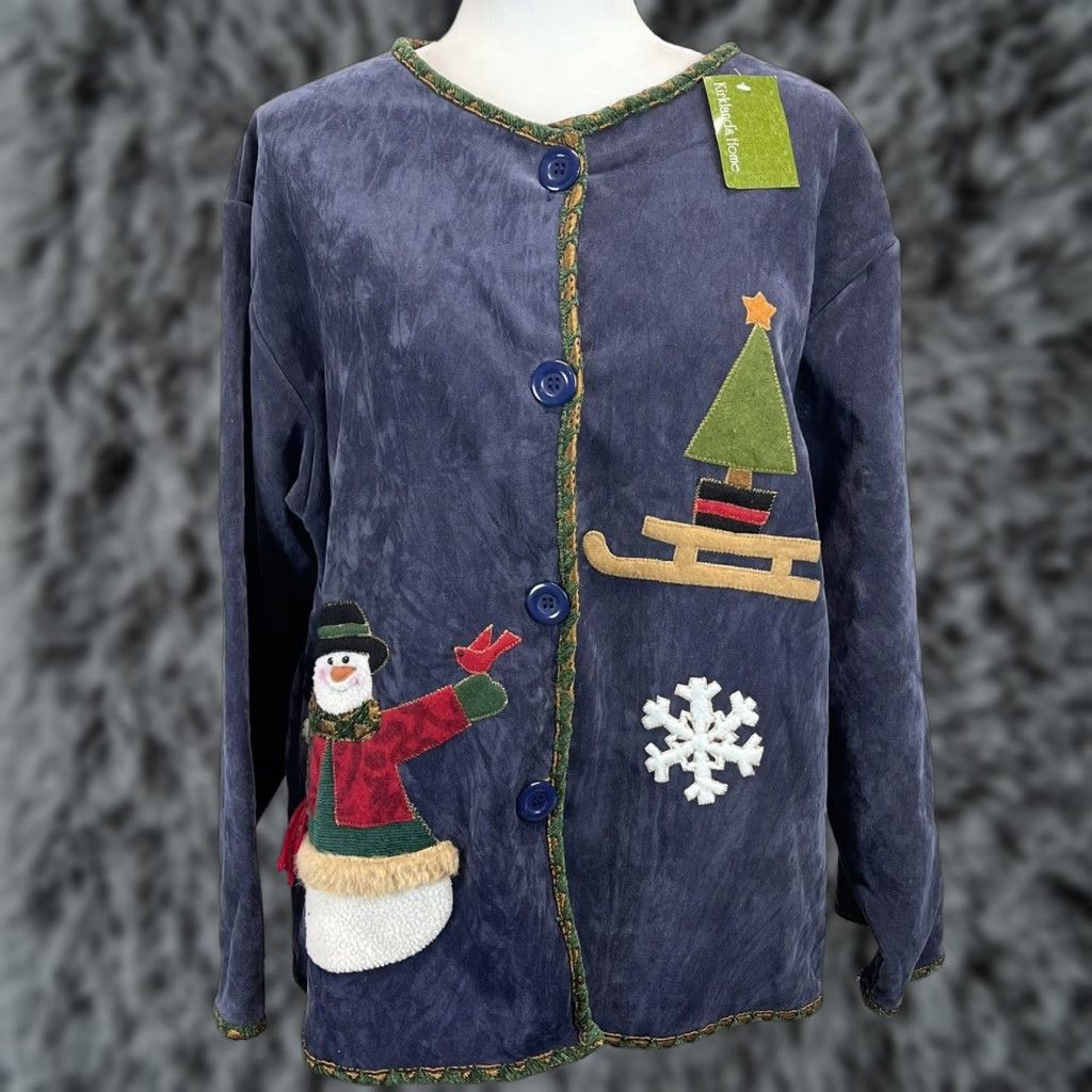 Vintage VINTAGE Kirklands Home Christmas Jacket One Size Womens Blue Snowman Jacket Size ONE SIZE - 1 Thumbnail