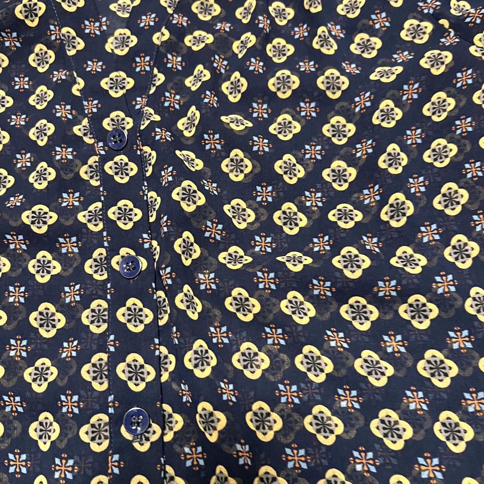 Vintage CAbi Shirt Blouse Womens Small Blue Mosaic Sheer Long Sleeve Ruffle Cuff 3772 Size S / US 4 / IT 40 - 2 Thumbnail