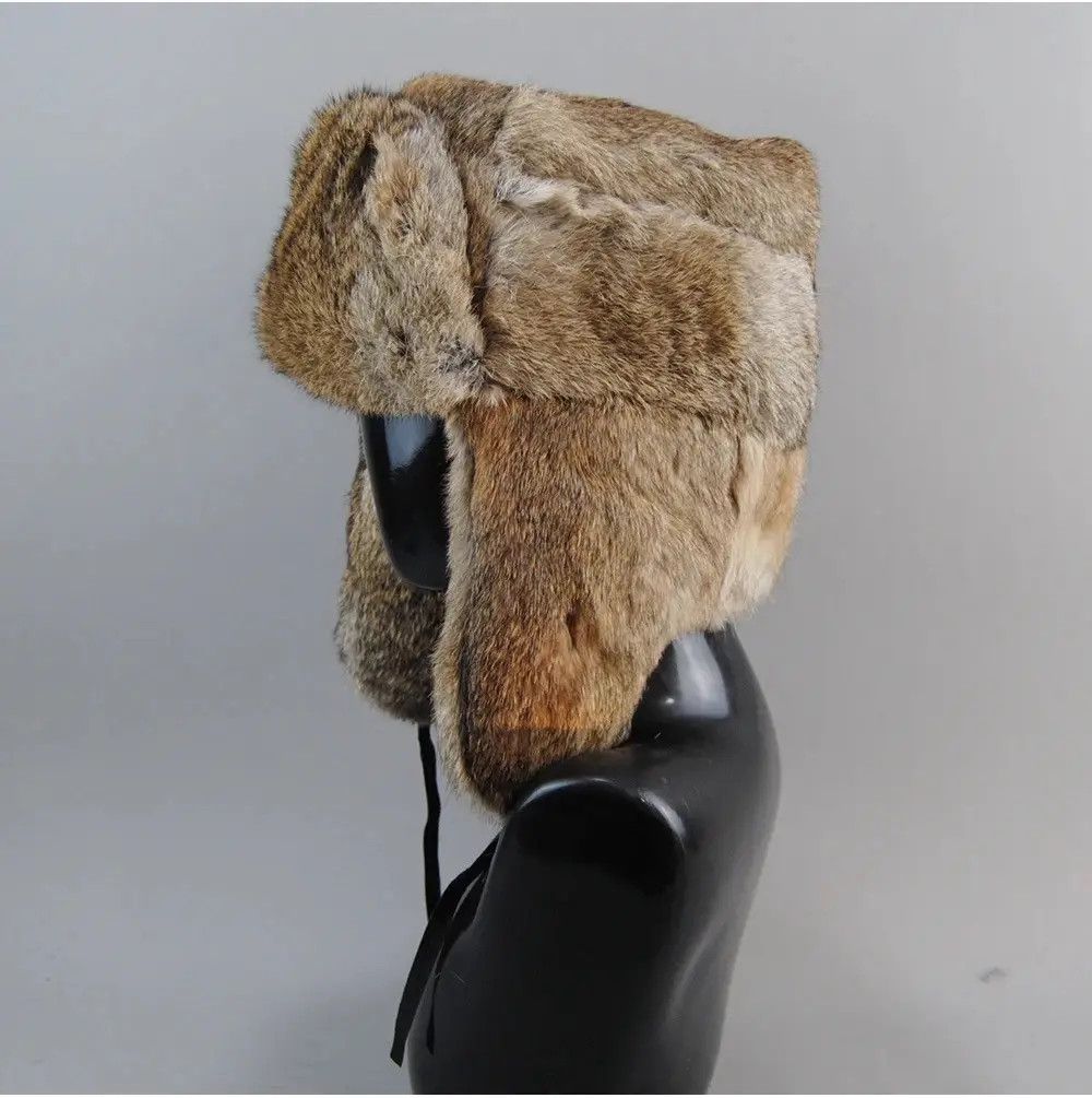 Other Warm Natural Rabbit Fur Bomber Hat With Earflaps Size ONE SIZE - 4 Thumbnail