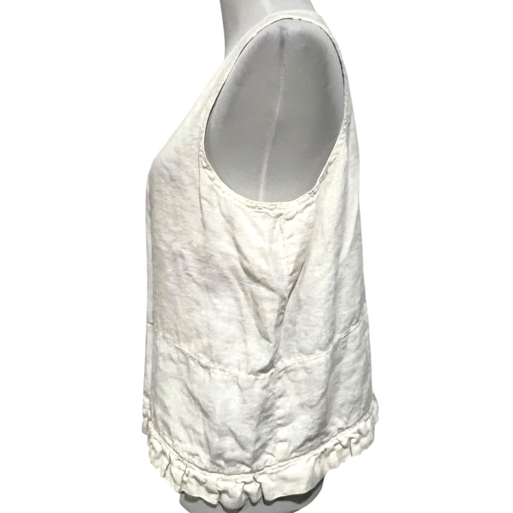 Vintage Liz & Jane Linen Vest Womens Size Small Ivory Ruffle Hem Lagenlook Vest Sleeveless V-Neck Button Blouse Mens Womens Girls Boys Size S / US 4 / IT 40 - 5 Thumbnail