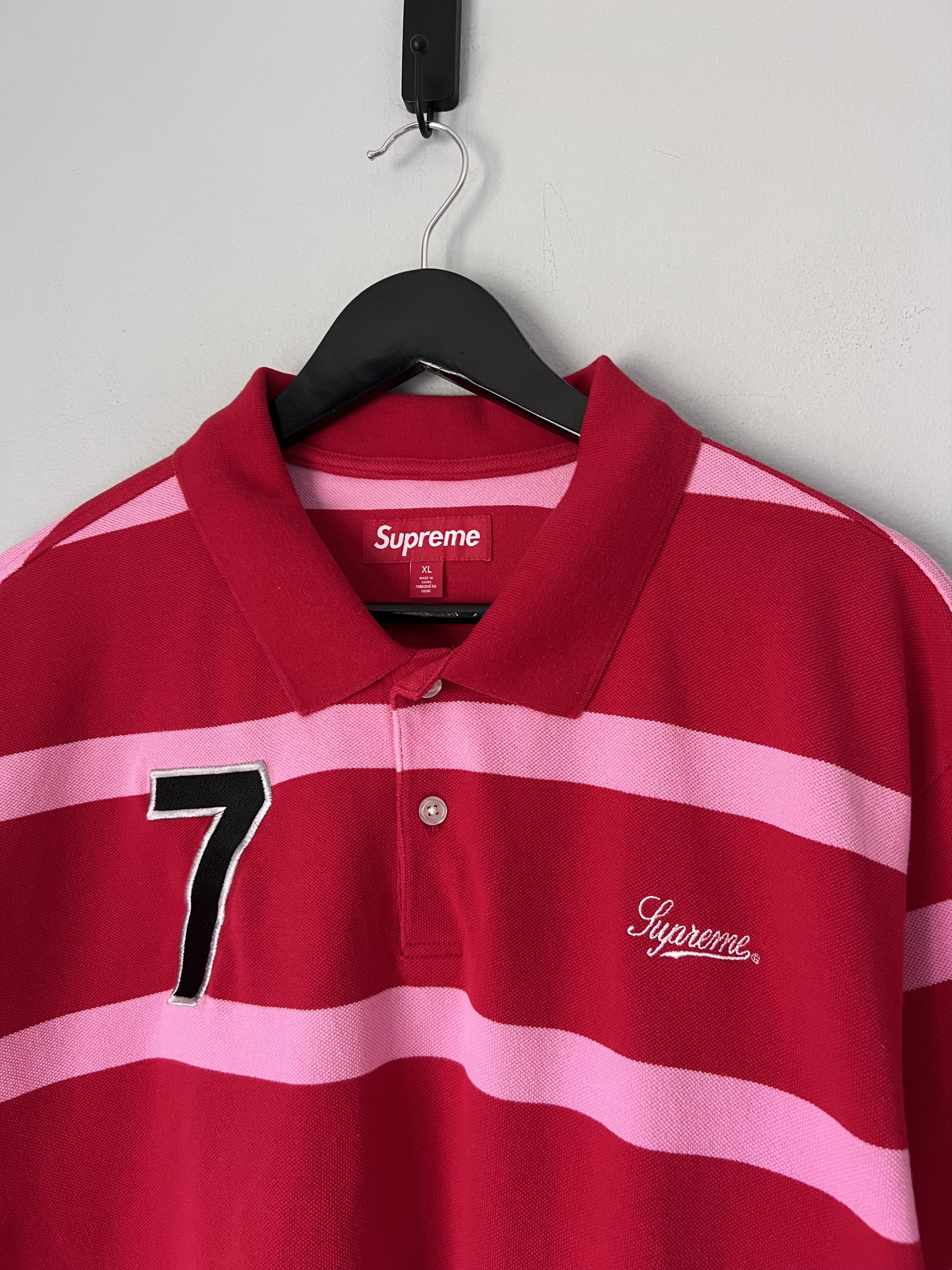 Supreme Supreme Cursive Polo in Red Stripe | Grailed