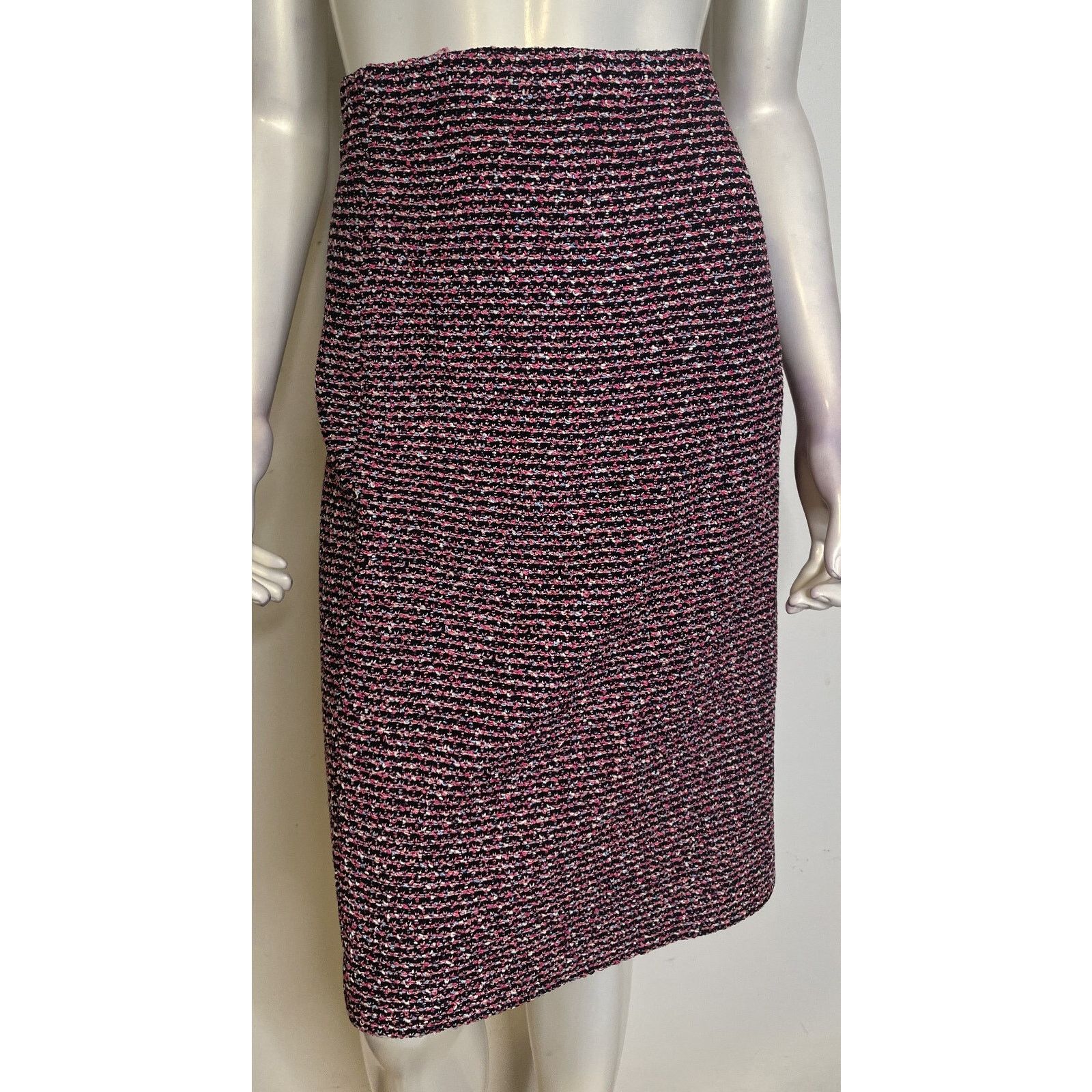 St. John St John Black Pink Multi Tweed Knit Skirt 6 Pencil Stripe Size 28" / US 6 / IT 42 - 1 Thumbnail
