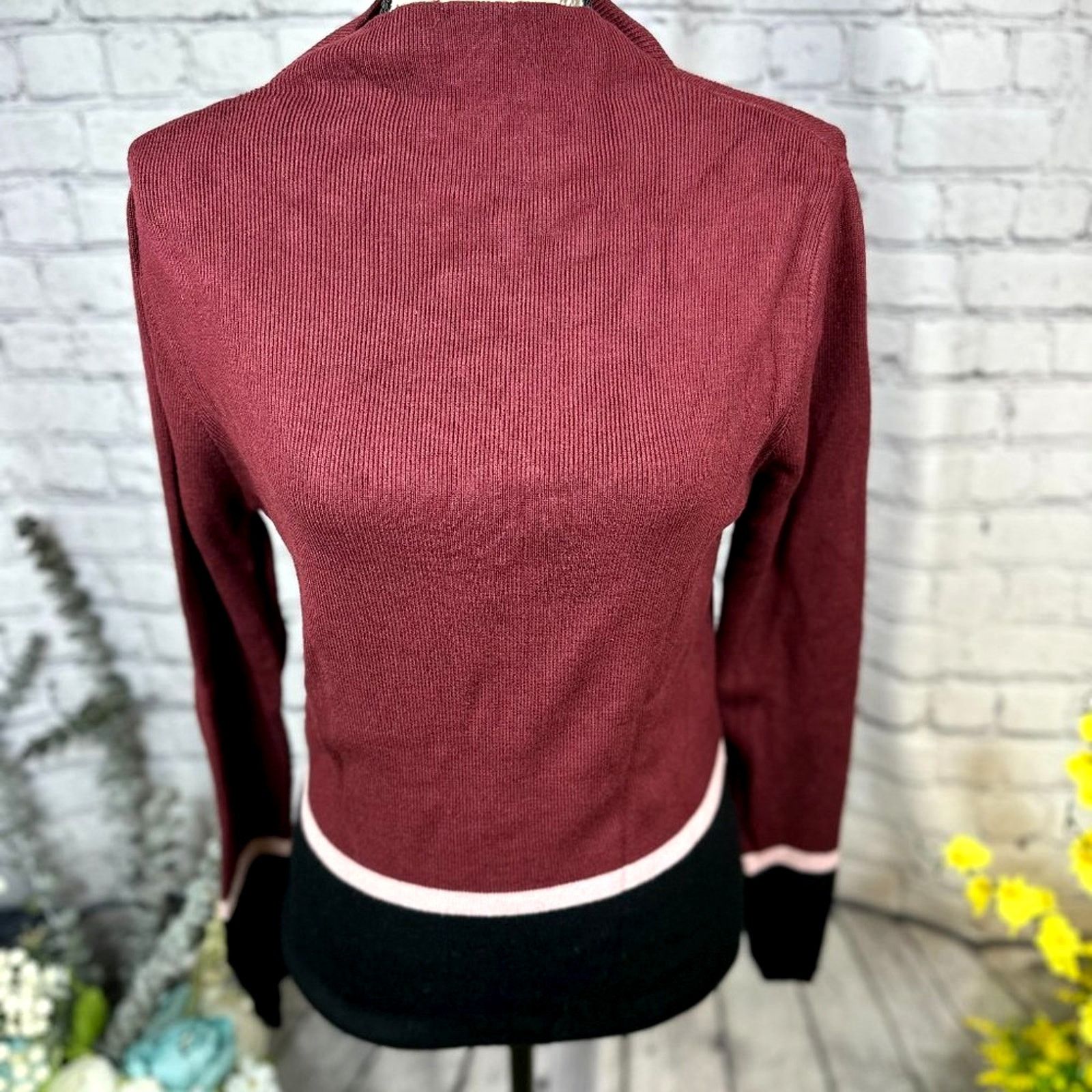Other Cliche Burgundy Pink Black ColorBlock Striped Sweater Size L Size L / US 10 / IT 46 - 4 Thumbnail