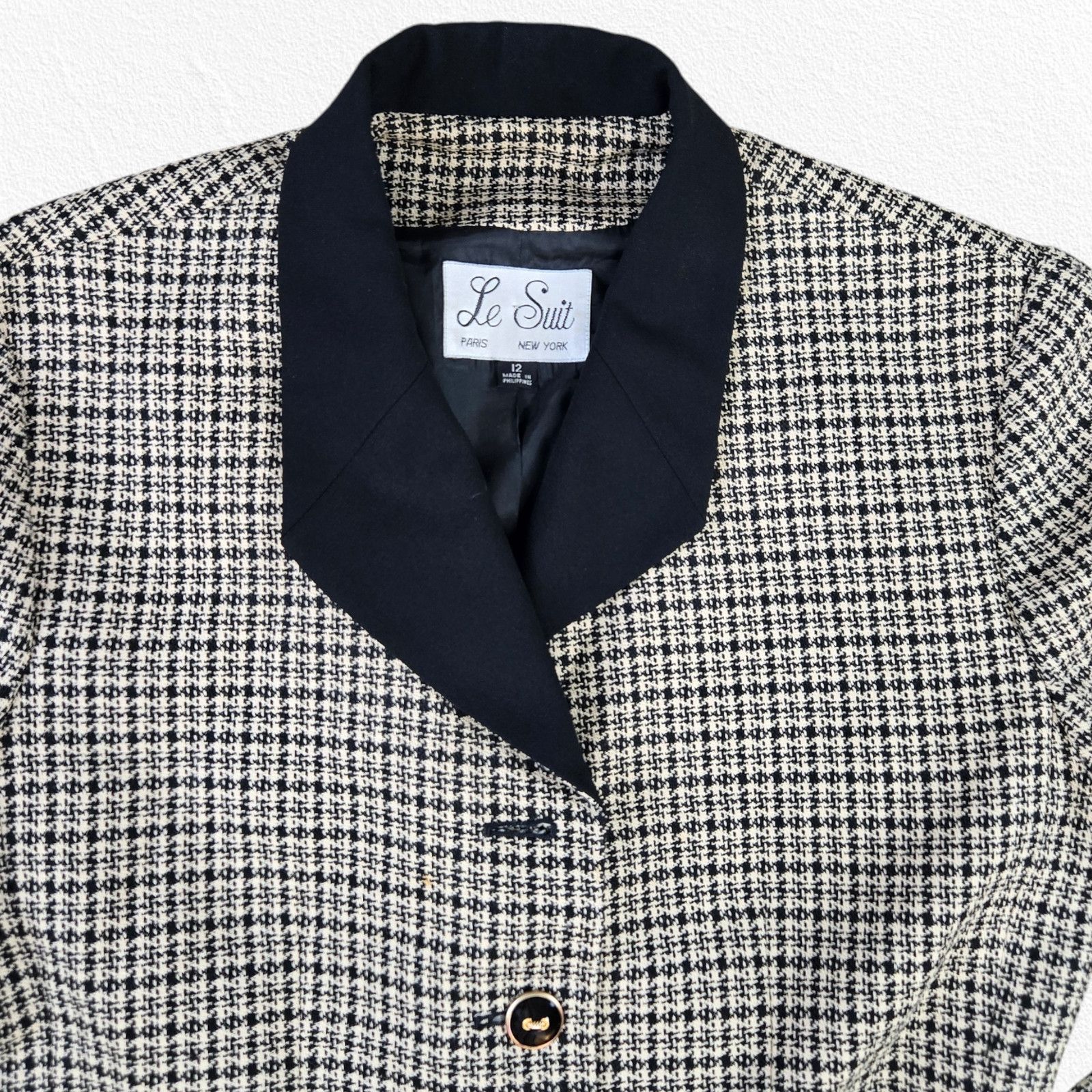 Vintage Vintage Houndstooth Tweed Blazer Jacket Size 12 Size XL / US 12-14 / IT 48-50 - 3 Thumbnail