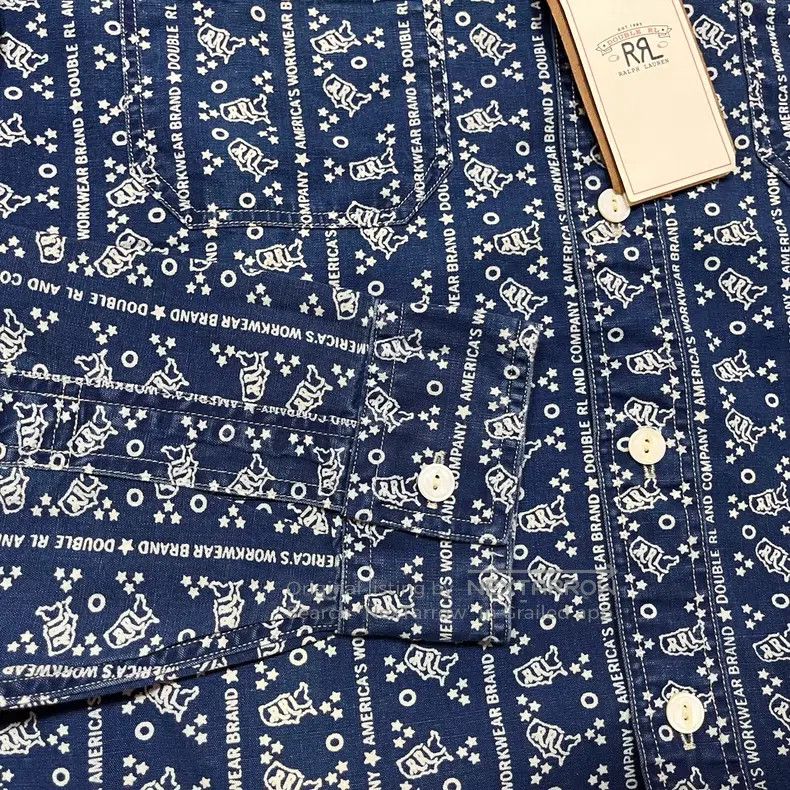 RRL Ralph Lauren RRL Ralph Lauren Blue-dyed printed logo shirt Size US M / EU 48-50 / 2 - 6 Thumbnail
