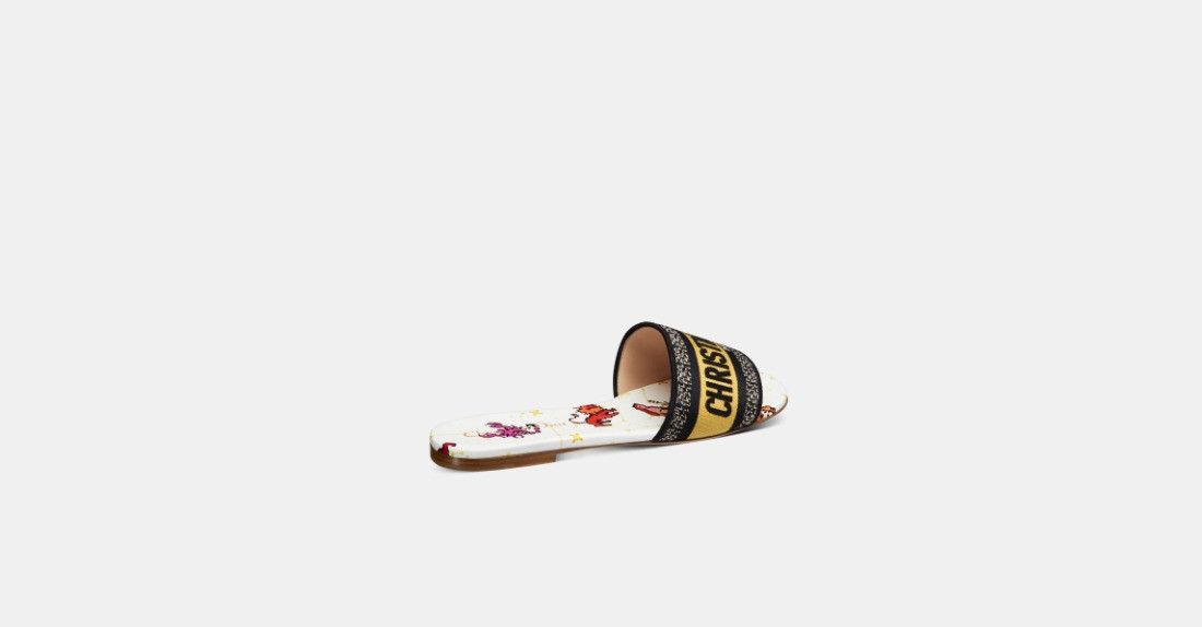 Dior o1w1db10924 Embroidered Cotton Slides in White Multi Size US 12 / IT 42 - 3 Thumbnail