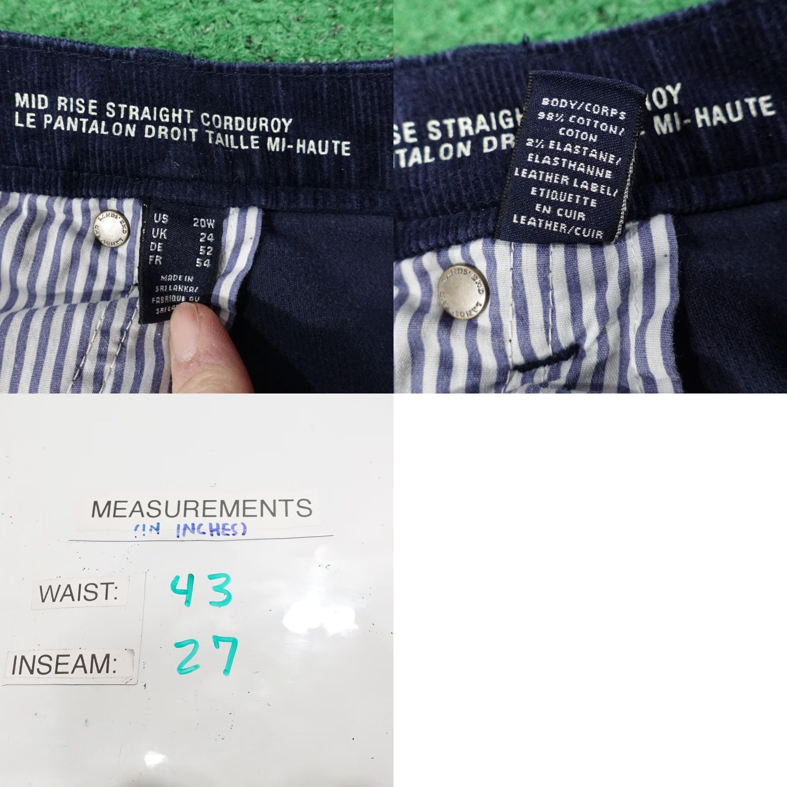 Lands' End Lands' End Pants Womens 20W Blue Corduroy Mid Rise Straight Chino 43x27 Size 42" / US 20 - 8 Thumbnail