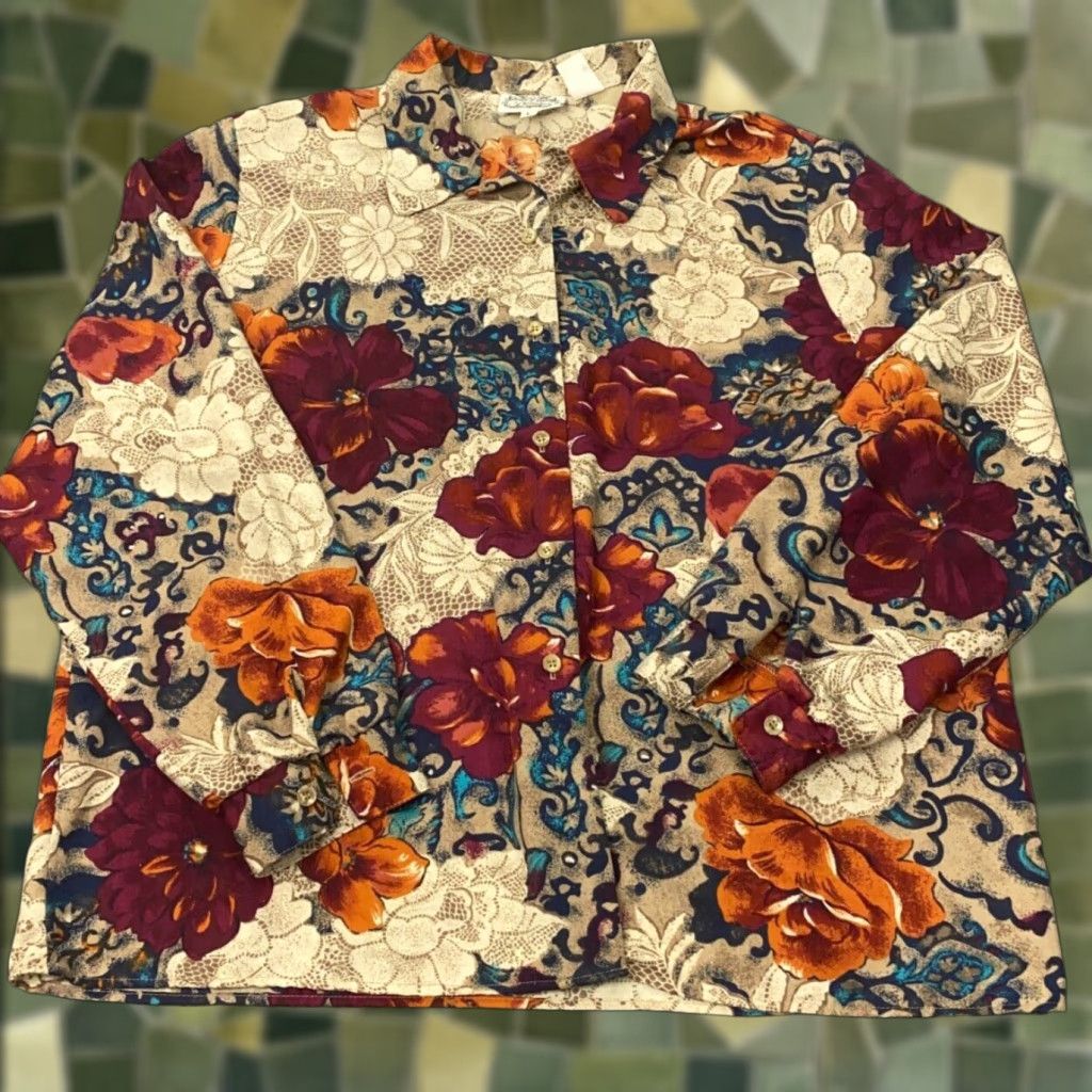 Vintage VTG The Villager Shirt Womens Large Floral All Over Print Top Button Up Size L / US 10 / IT 46 - 1 Thumbnail