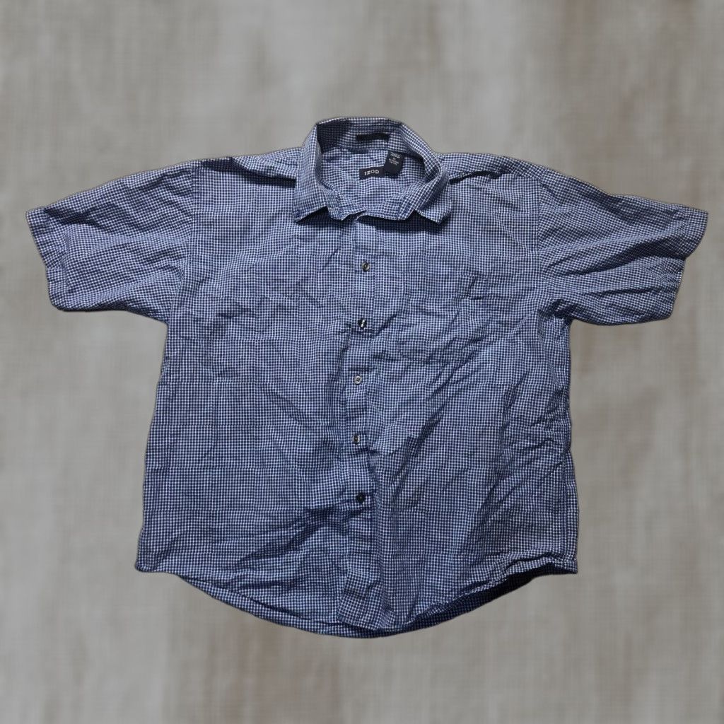 Izod Izod Button Up Shirt Blue Check Short Sleeve Adult Men's Size XL Extra Large Size US XL / EU 56 / 4 - 1 Thumbnail