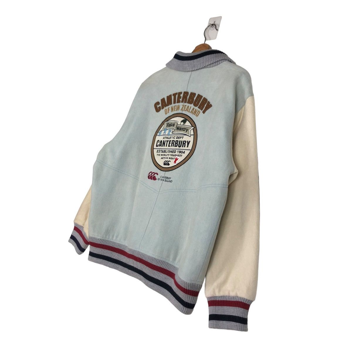 Canterbury of New Zealand 🔥VINTAGE WOOL BOMBER JACKET CANTERBURY BIG LOGO SPELL OUT Size US L / EU 52-54 / 3 - 12 Thumbnail