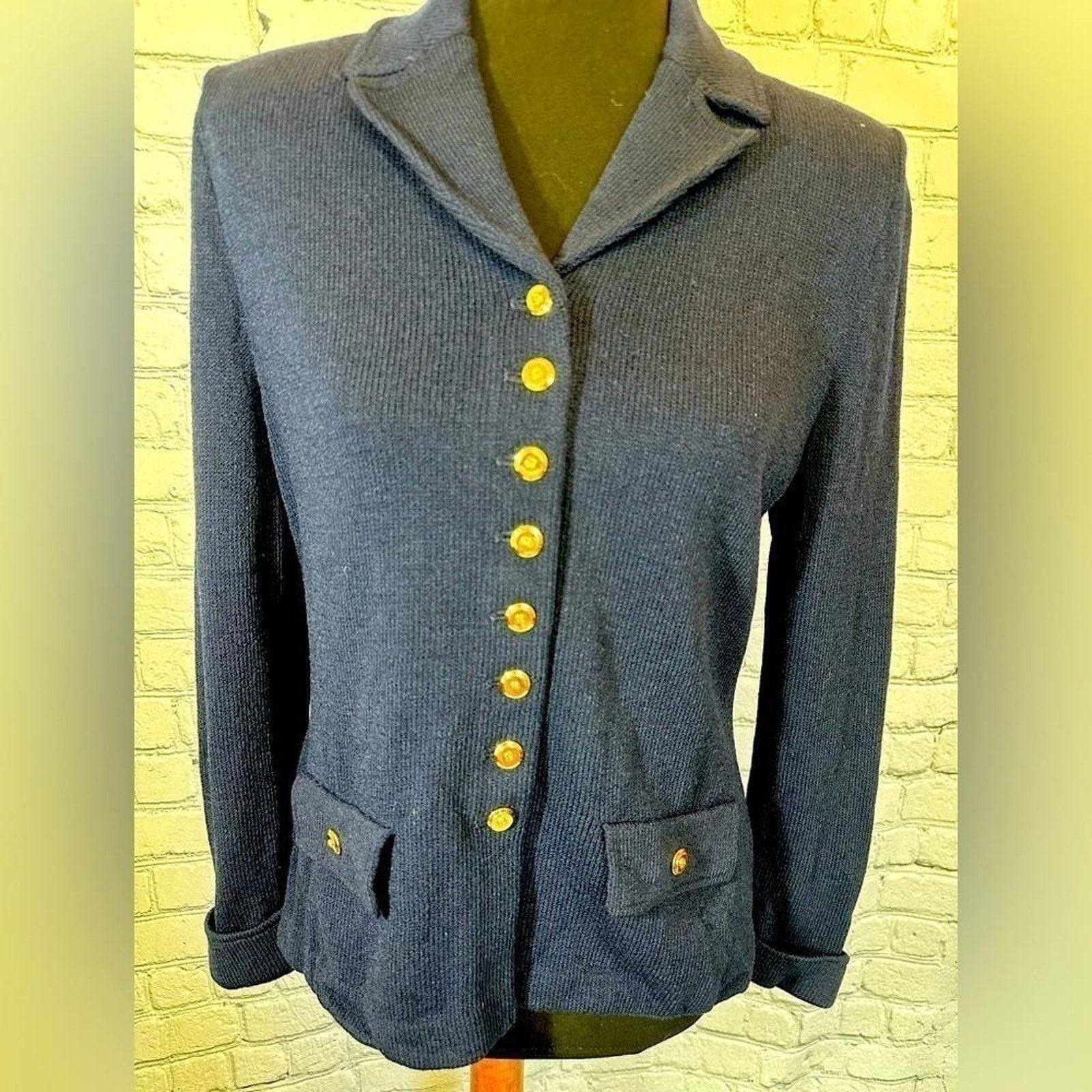 Andrew St. John St John Navy Blue Knit Blazer with Gold Buttons Size S / US 4 / IT 40 - 1 Thumbnail