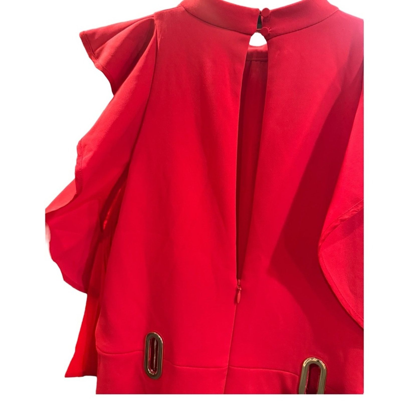 Self-Portrait Self-Portrait Asymmetrical Jersey Red Ruffled Sleeve Dress 4 Size S / US 4 / IT 40 - 6 Thumbnail