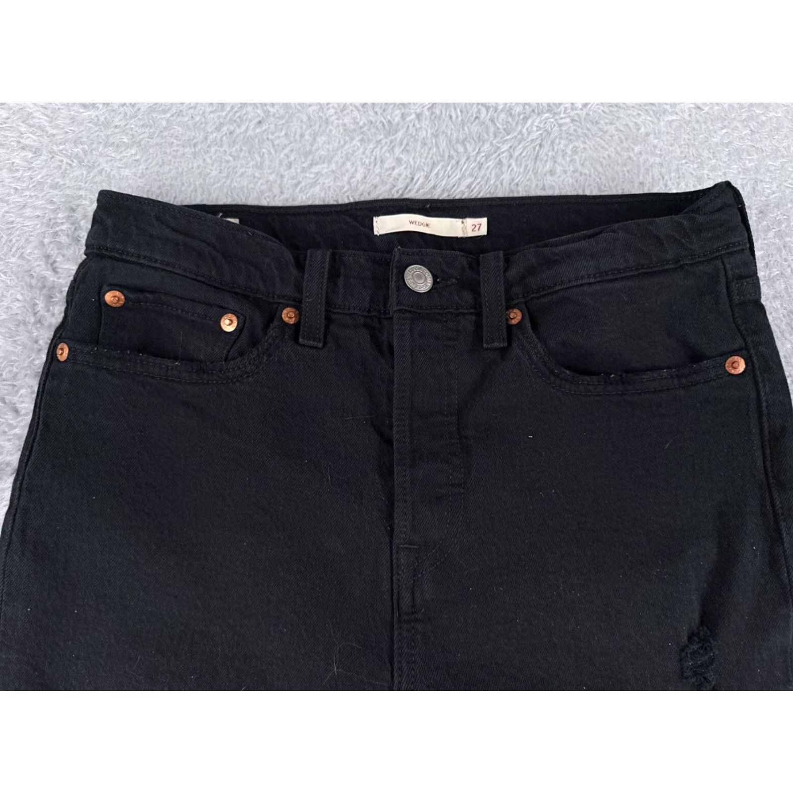 Levi's VINTAGE Levis Premium Jeans Womens 27 Black Denim Tapered Big E Wedgie Button Fly 27x27 Size 27" / US 4 / IT 40 - 4 Thumbnail