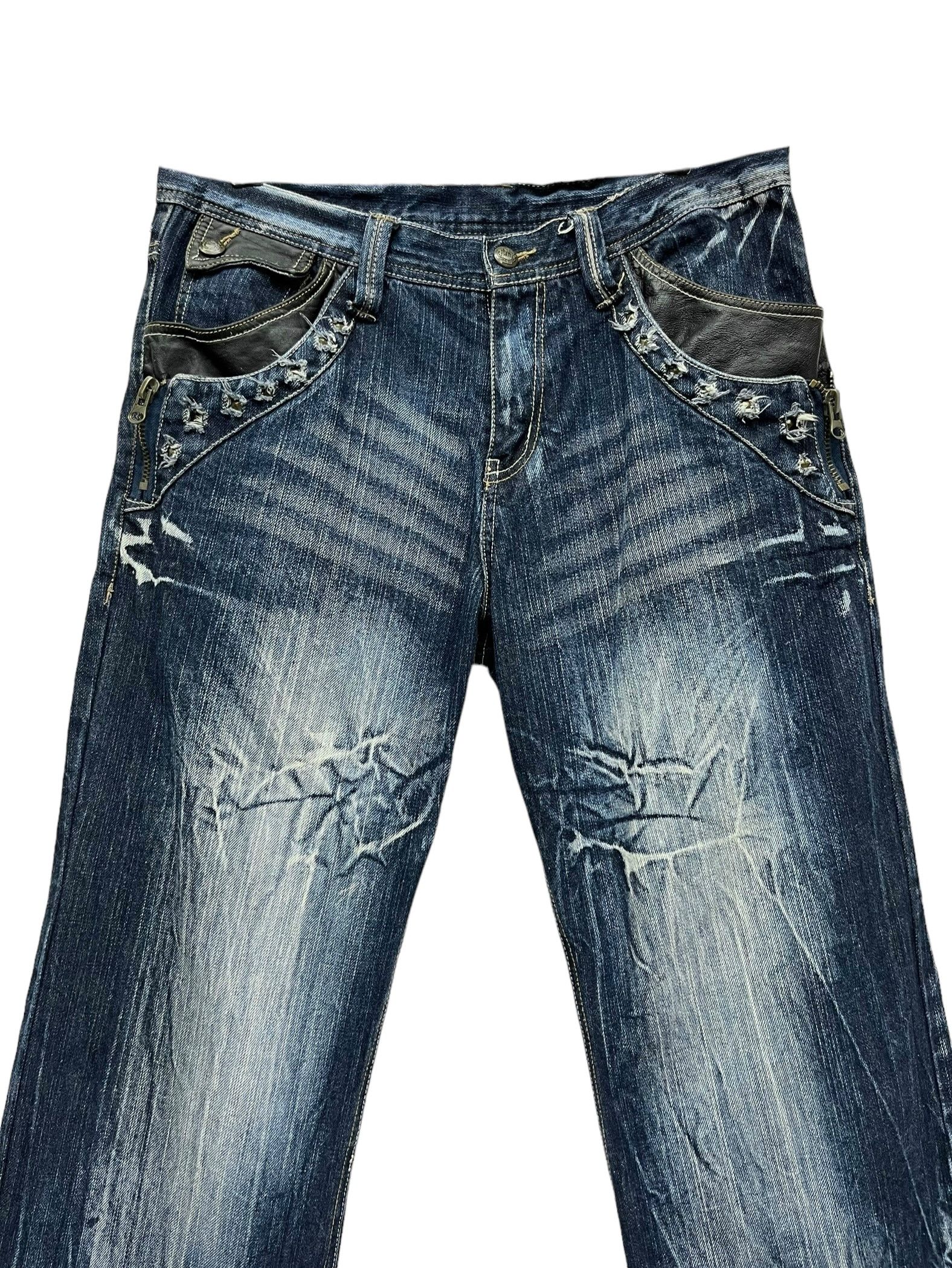 Seditionaries FYE🔥Vtg 90’s TRIXY Punk Studded Acid Wash Blue Flare Denim Size US 33 - 8 Thumbnail
