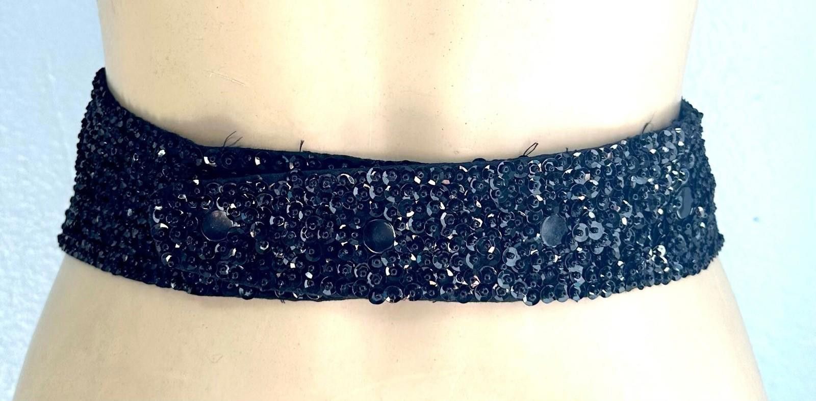Designer Sequin Cummerbund Fashion Belt Black with Gold Stars Size ONE SIZE - 2 Thumbnail
