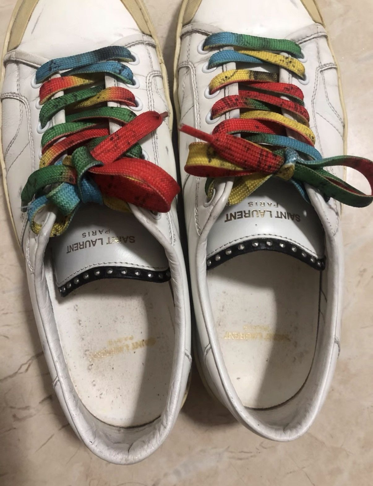 Saint Laurent Paris SLP 16SS Runway Distressed Studded Low-Top Leather Sneakers Size US 8.5 / EU 41-42 - 4 Thumbnail