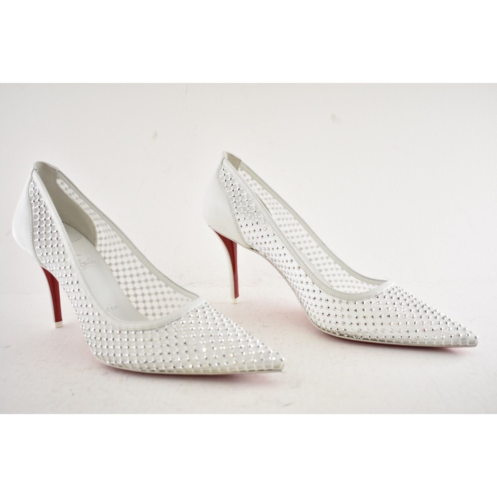 Christian Louboutin Apostropha Mesh Strass 80 White Crystal Pointed Heel Pump 40 Size US 10 / IT 40 - 4 Thumbnail
