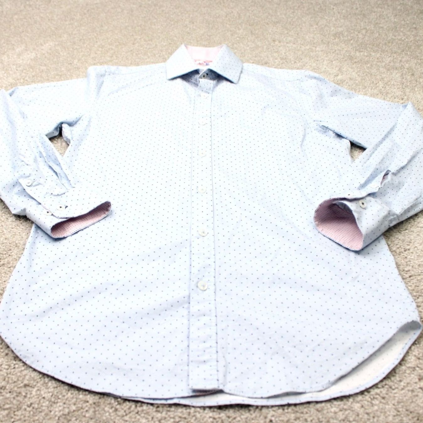 Vintage Construct Shirt Men 14 1/2, 32/33 Blue/Pink Slim Fit Stretch Cotton L/S Dress Shirt Size US M / EU 48-50 / 2 - 3 Thumbnail