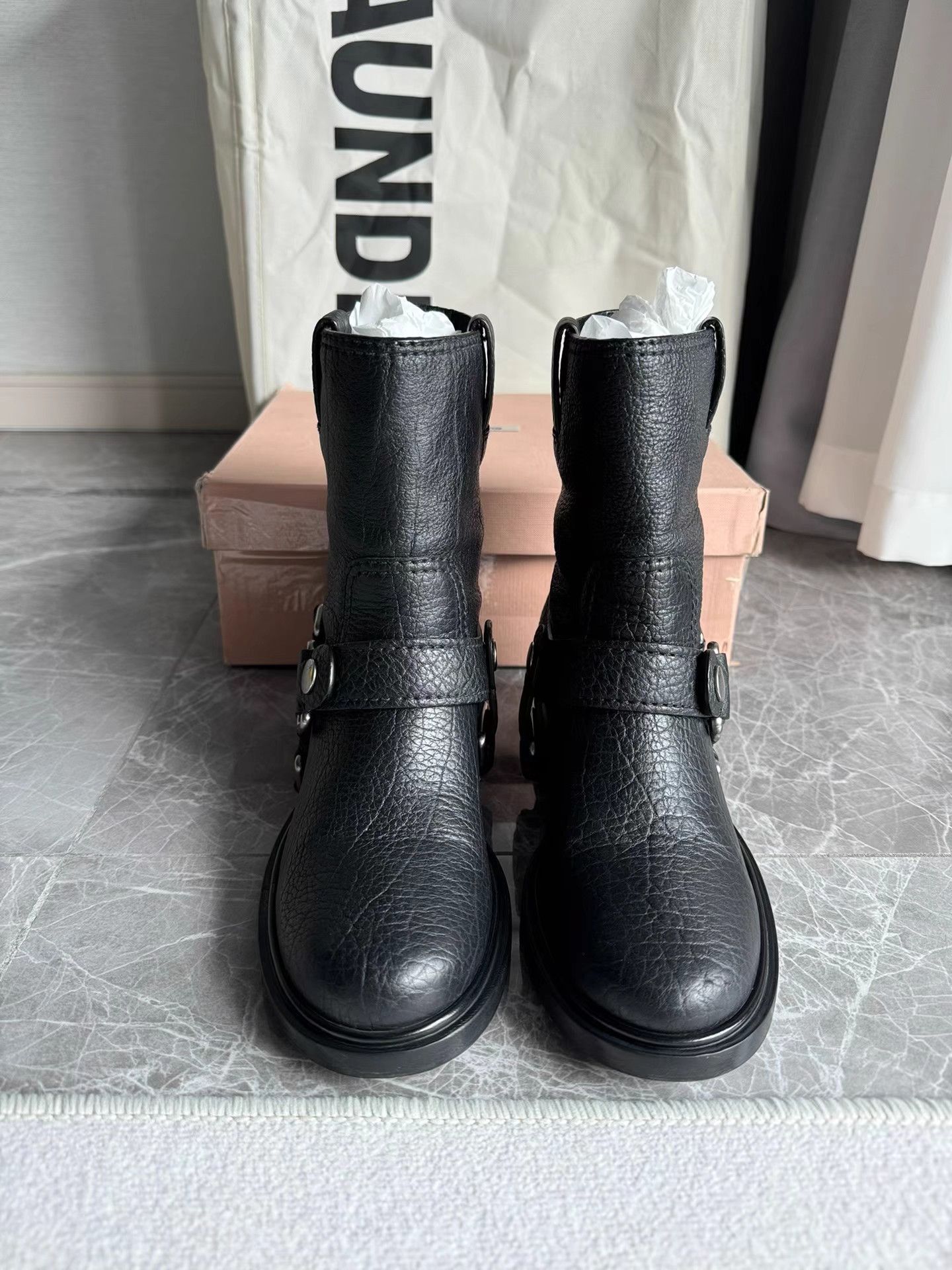 Miu Miu MiuMiu Black Biker Boots K6 Size US 6 / IT 36 - 2 Thumbnail