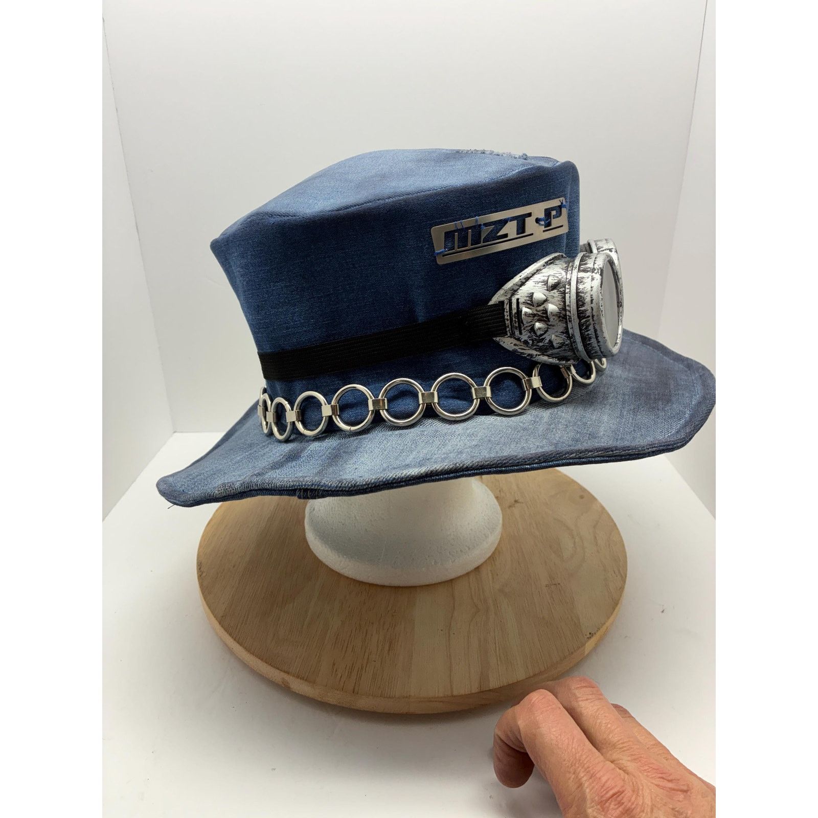 Other Steampunk Denim Hat XL – Goggles Top Hat, Industrial Festive Size ONE SIZE - 8 Thumbnail