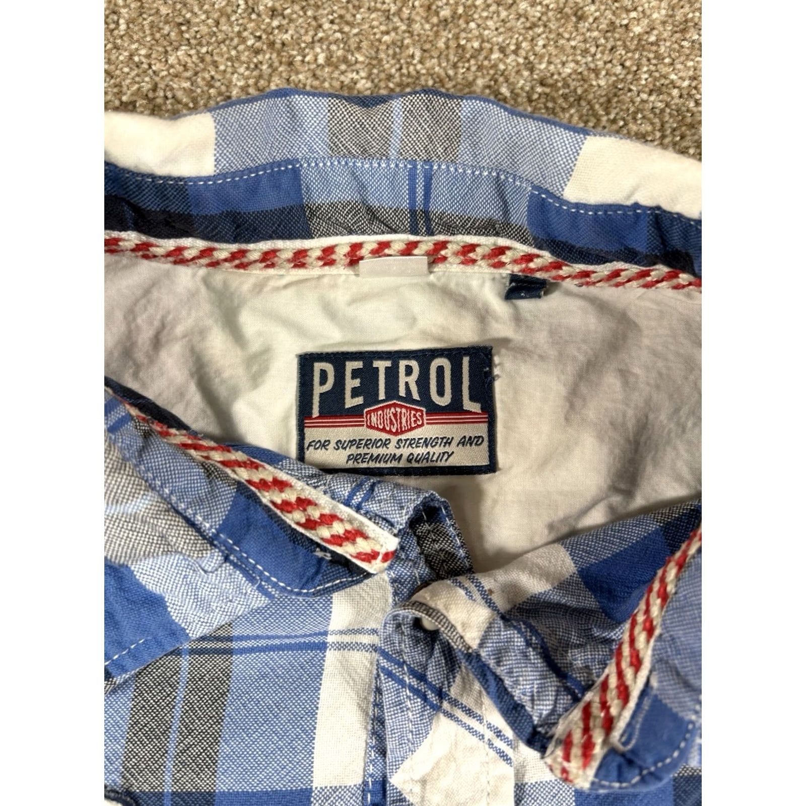 Petrol Industries Petrol Industries Blue Plaid Pearl Snap Embroidered Work Shirt Mens Large Button-Up Shirt Size US L / EU 52-54 / 3 - 5 Thumbnail