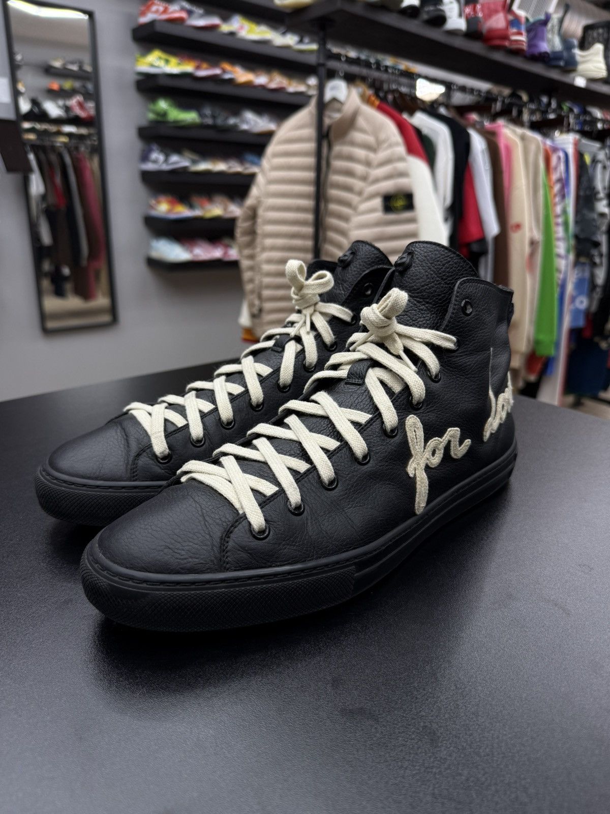 Gucci Gucci Men's Black Blind For Love Leather High Top Sneaker Size US 11 / EU 44 - 9 Thumbnail