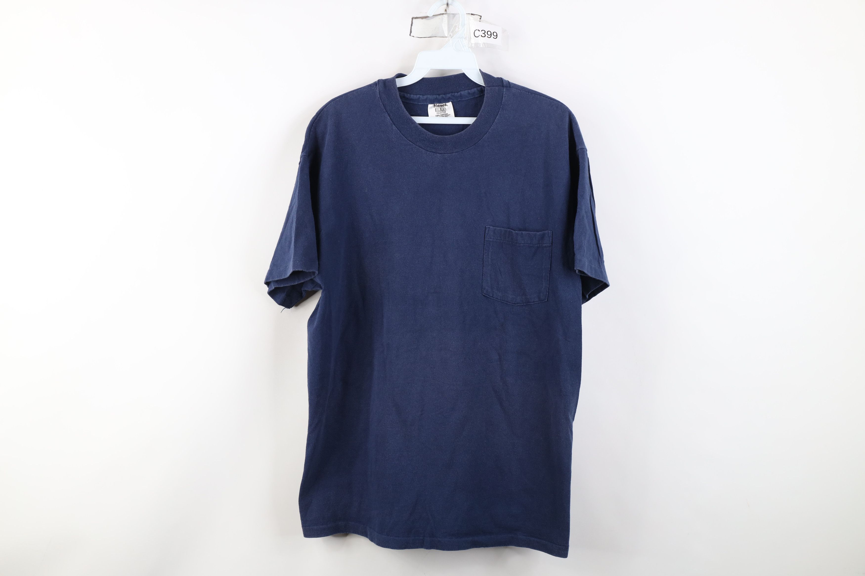 Vintage 90s Hanes Heavyweight Cotton T-Shirt Navy Blue USA