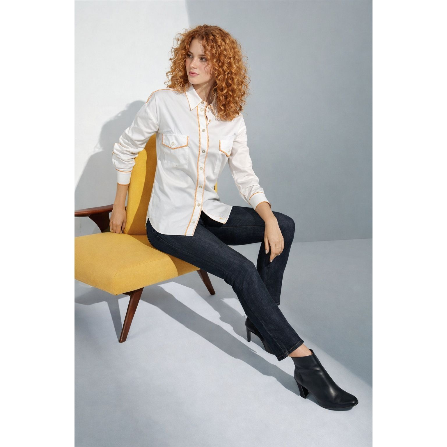 Escada Escada Margaretha Ley 42 White Cotton Button Up Shirt Orange Size M / US 6-8 / IT 42-44 - 1 Thumbnail