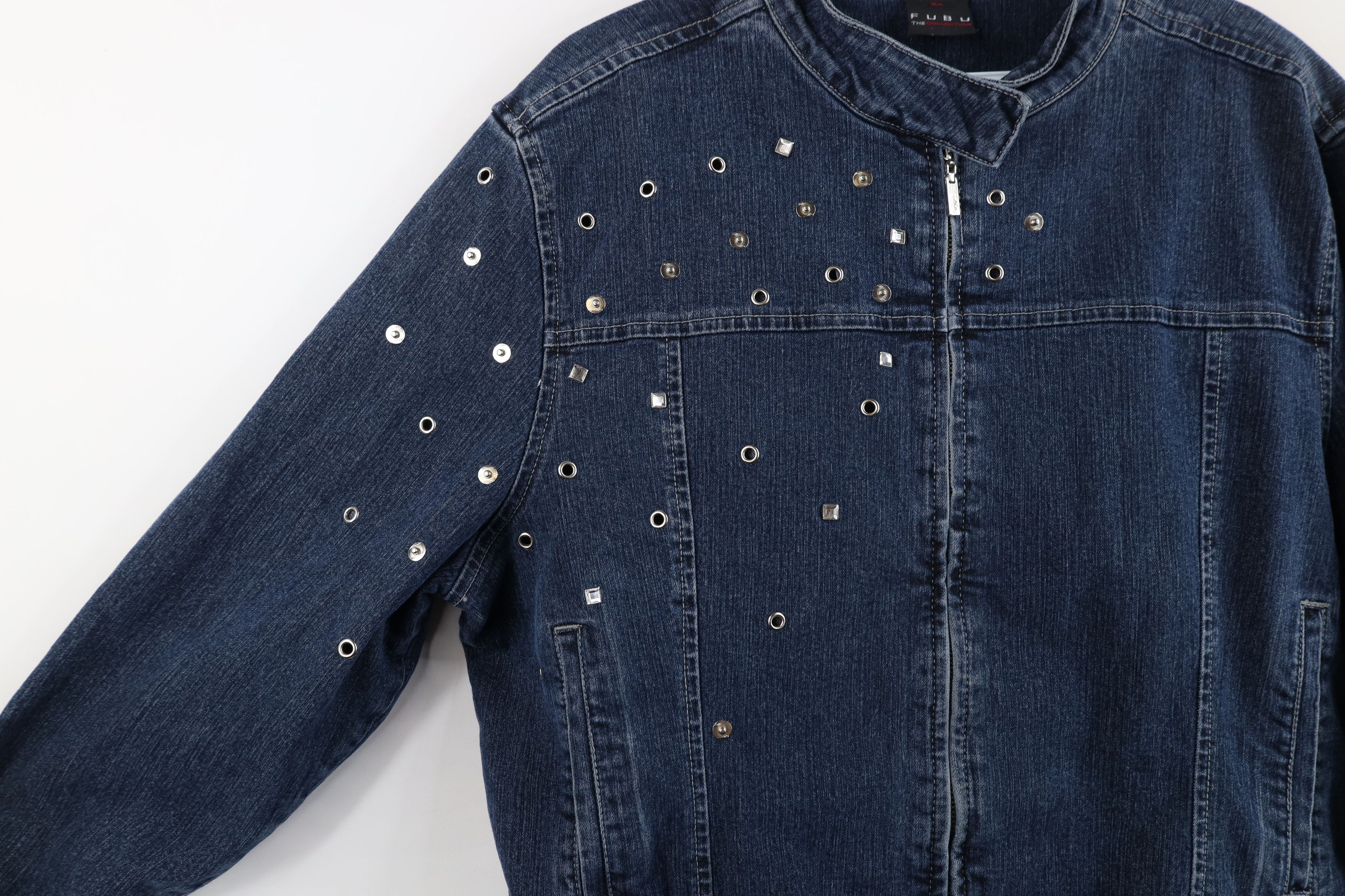 Fubu Vintage 90s Y2K FUBU Cropped Sequin Denim Jean Bomber Jacket Size XXL / US 16-18 / IT 52-54 - 4 Thumbnail
