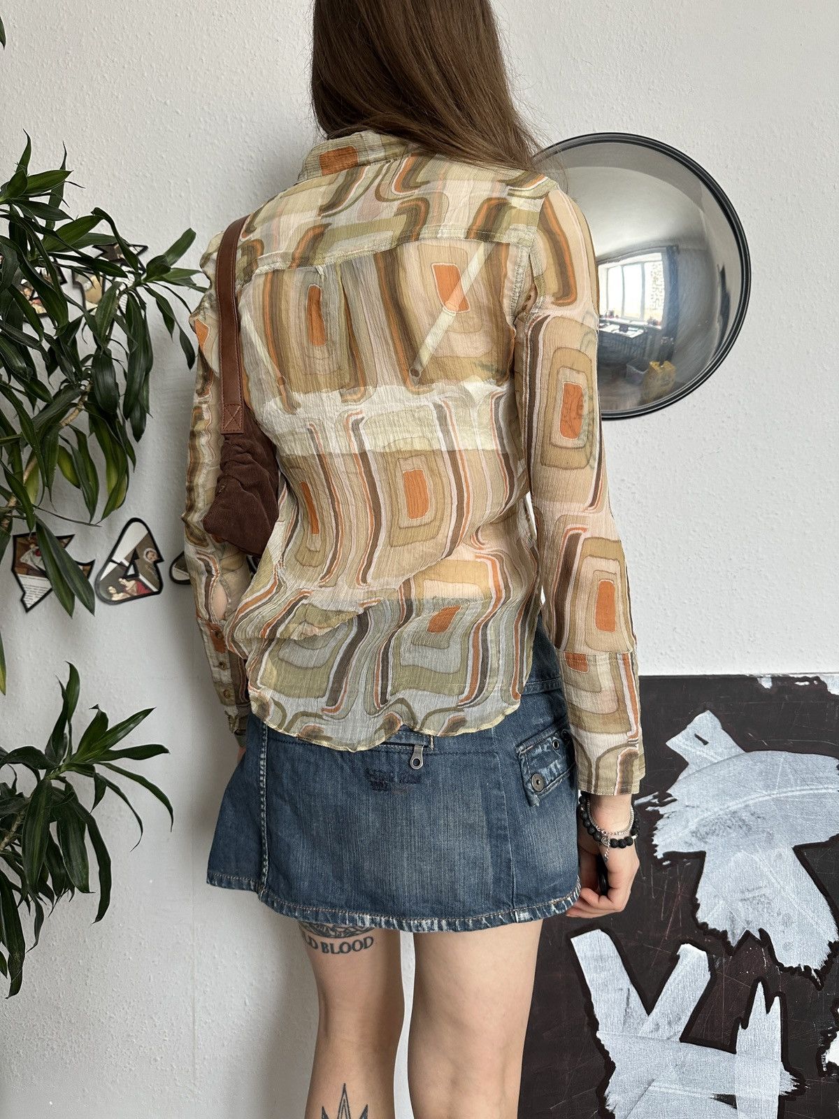 SikSilk × Vintage Silk Sheer Futuristic Abstract Print Blouse Size S / US 4 / IT 40 - 6 Thumbnail