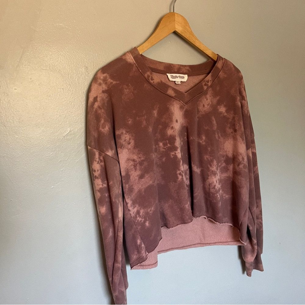 Designer Hippie Rose Vneck Raw Hem Crop Sweatshirt Pink Red Medium Size M / US 6-8 / IT 42-44 - 1 Thumbnail