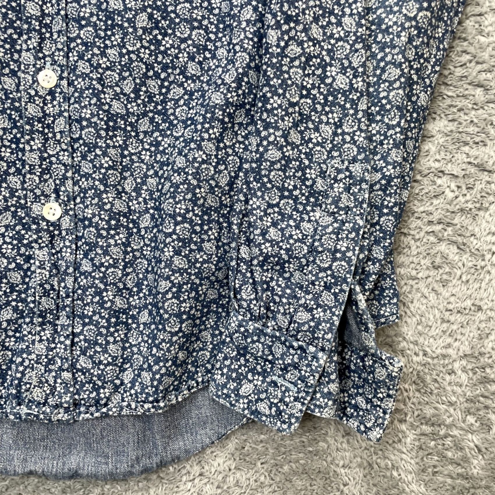 Steven Alan VINTAGE Steven Alan Shirt Mens Small Blue Ditsy Floral Print Rounded Hem Button Down Size US S / EU 44-46 / 1 - 5 Thumbnail